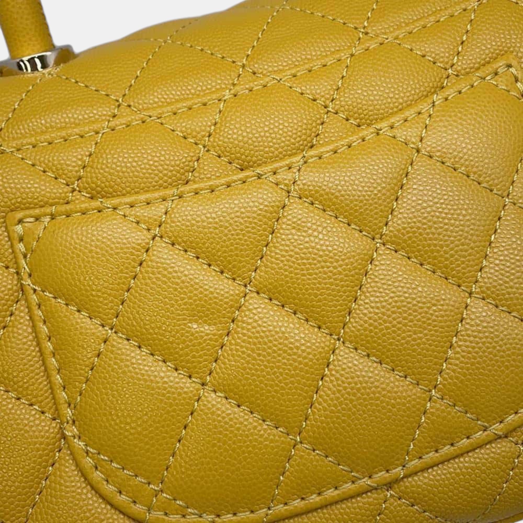 Chanel Matelasse Coco Handle Chain Shoulder Yellow Caviar Leather Size XS