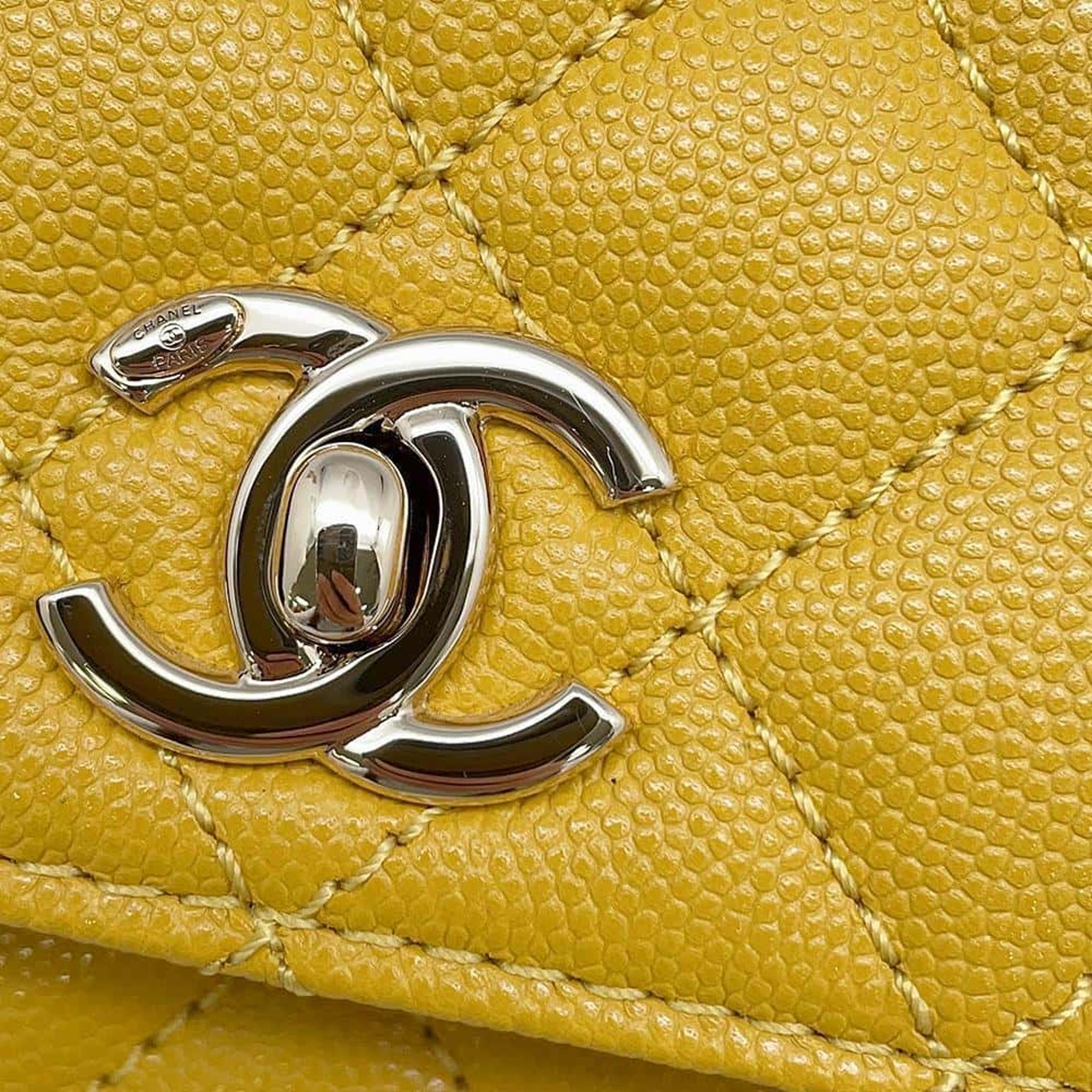 Chanel Matelasse Coco Handle Chain Shoulder Yellow Caviar Leather Size XS