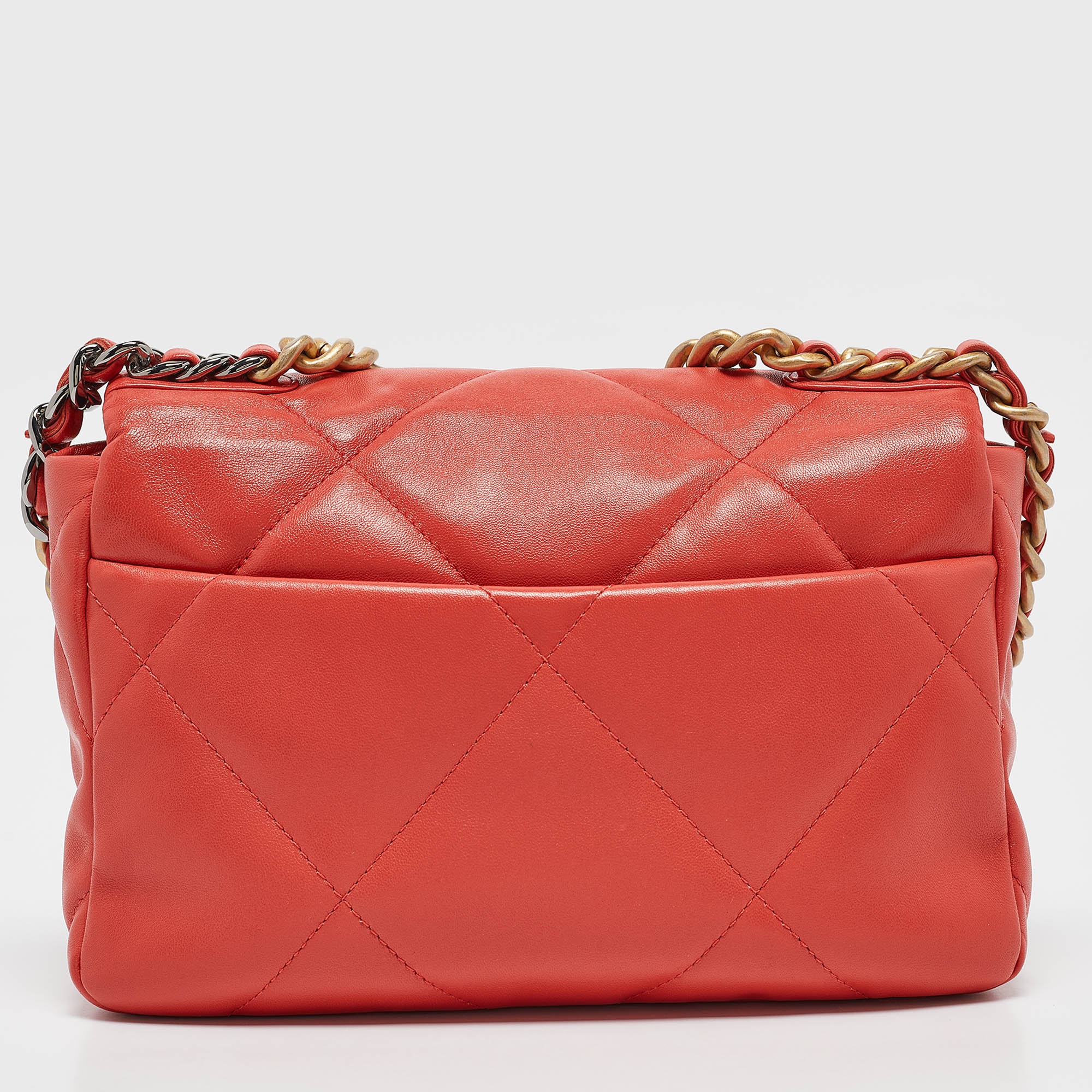 Chanel Orange Quilted Leather Small 19 Flap Bag