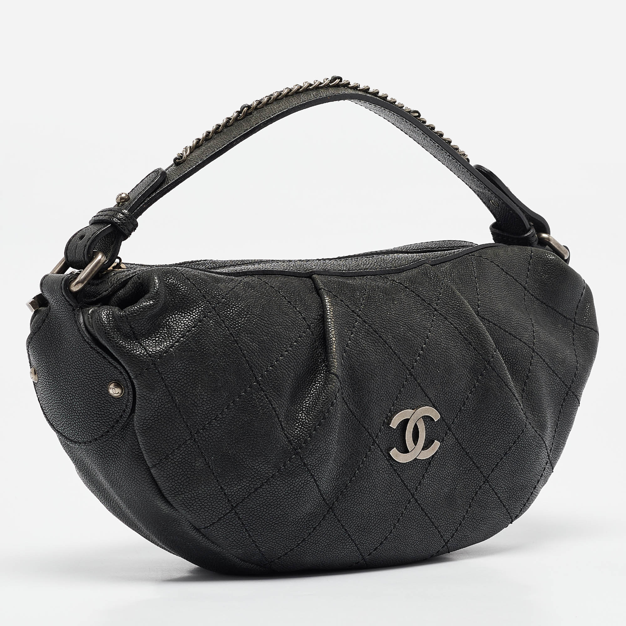 Chanel Black Quilted Caviar Leather Outdoor Ligne Hobo