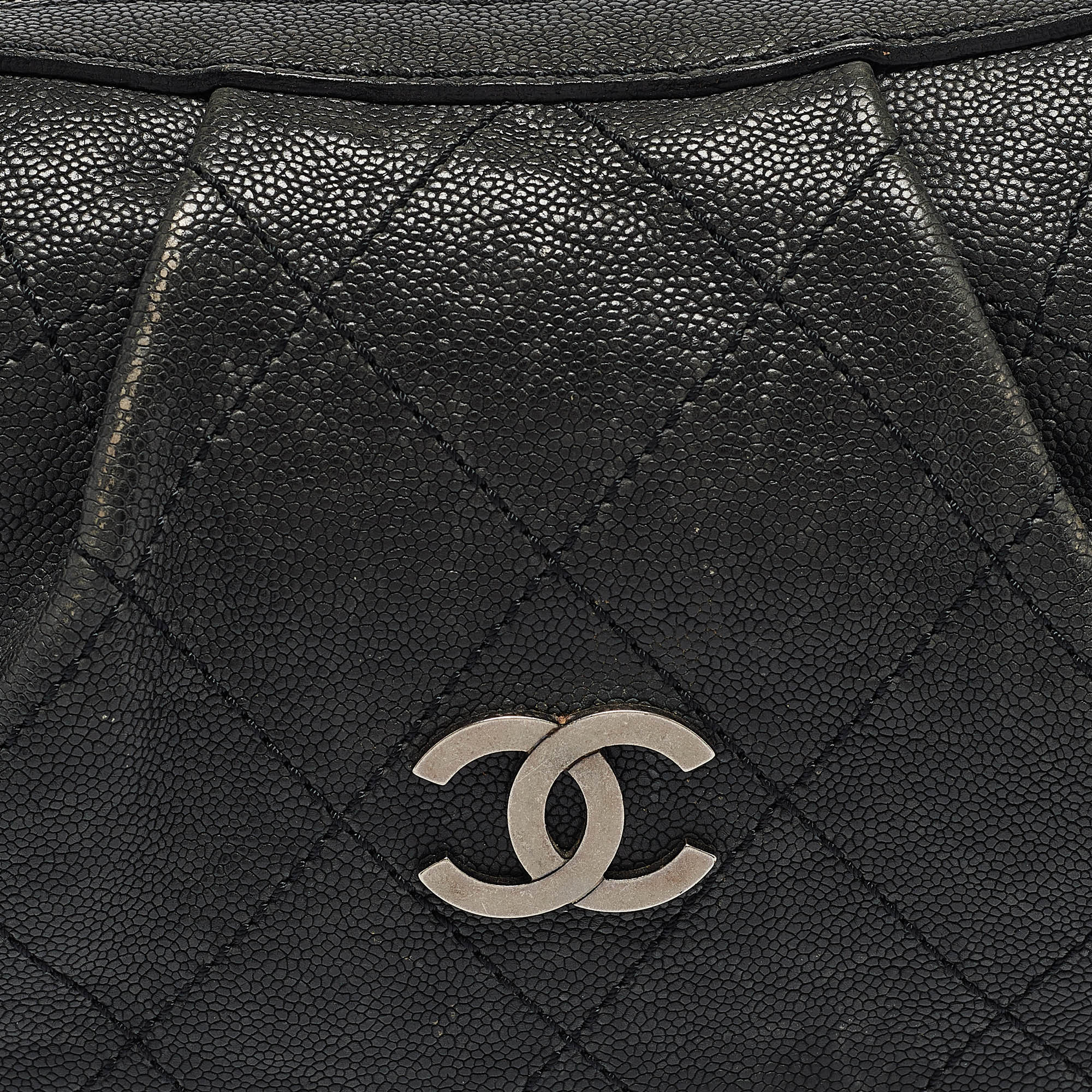 Chanel Black Quilted Caviar Leather Outdoor Ligne Hobo