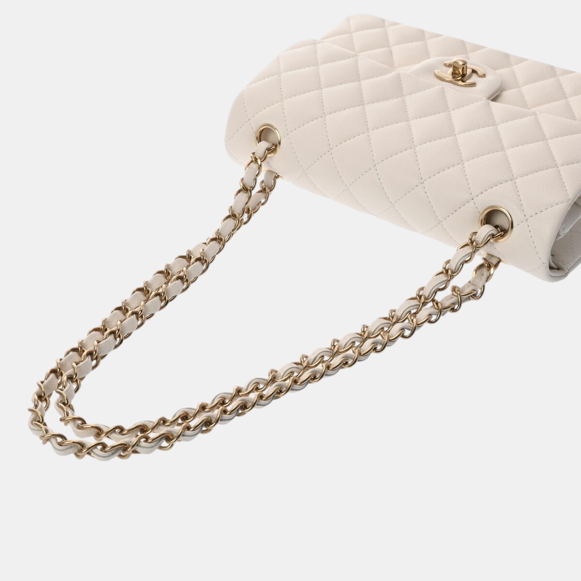 Chanel White Caviar Skin Matelasse Chain Shoulder 23cm Double Flap Bag