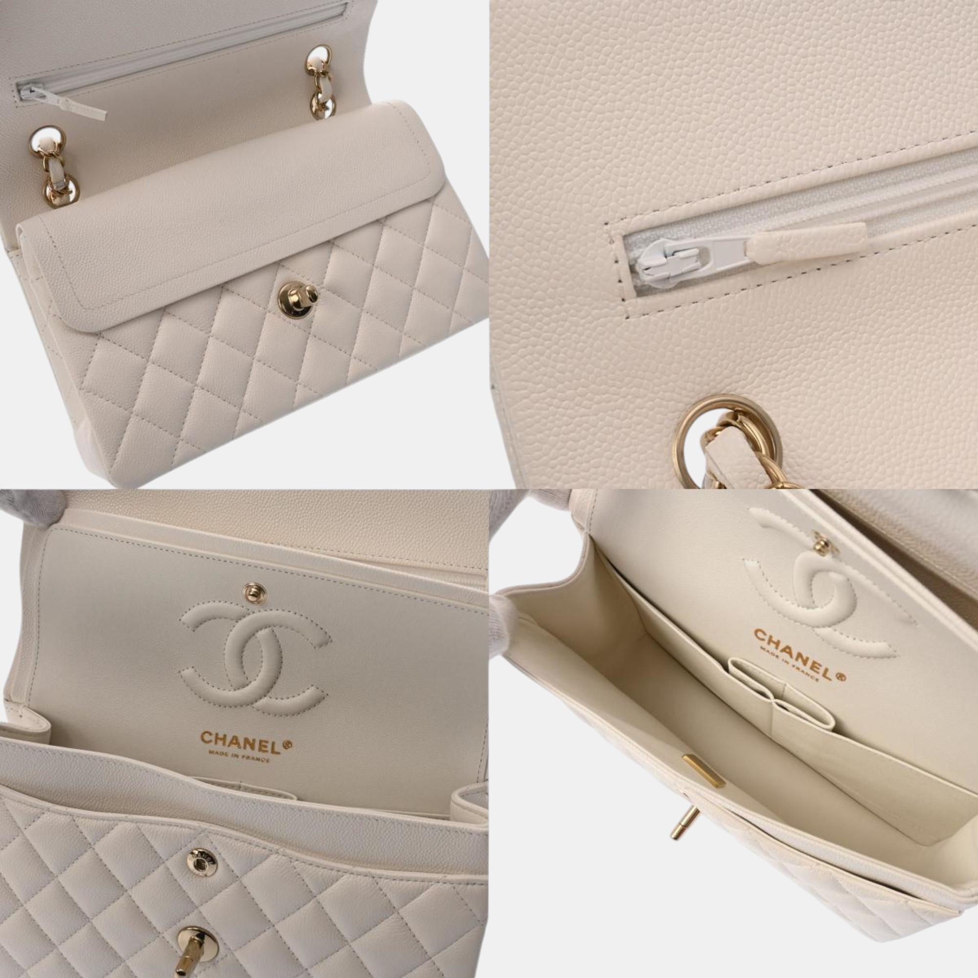 Chanel White Caviar Skin Matelasse Chain Shoulder 23cm Double Flap Bag