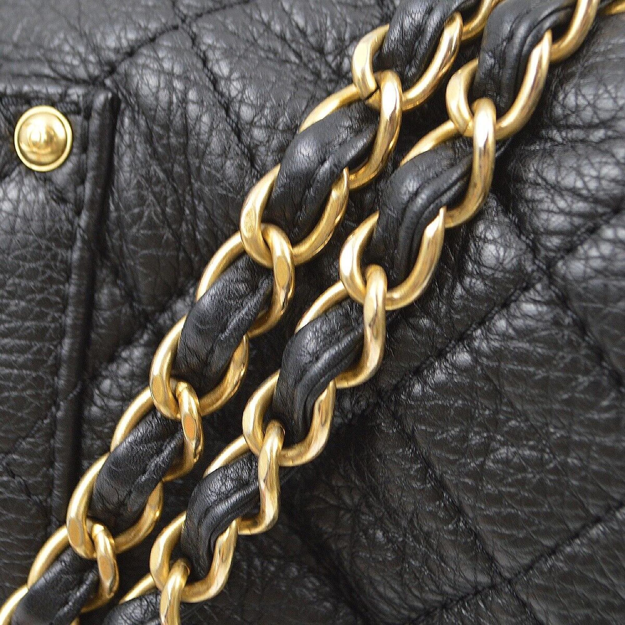 Chanel Black Calfskin Double Chain Flap Shoulder Bag