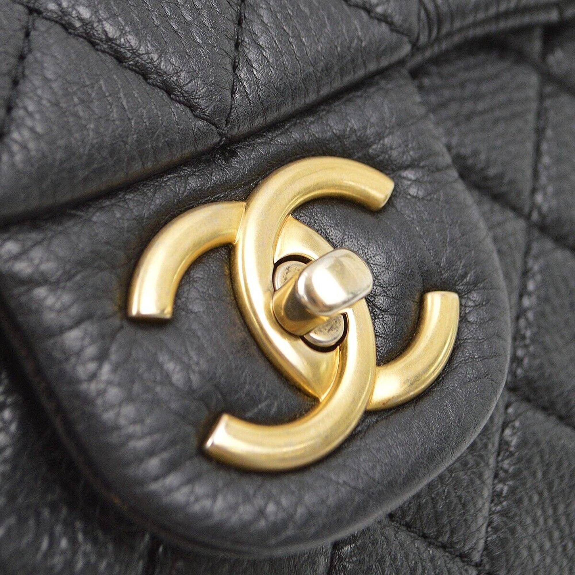 Chanel Black Calfskin Double Chain Flap Shoulder Bag