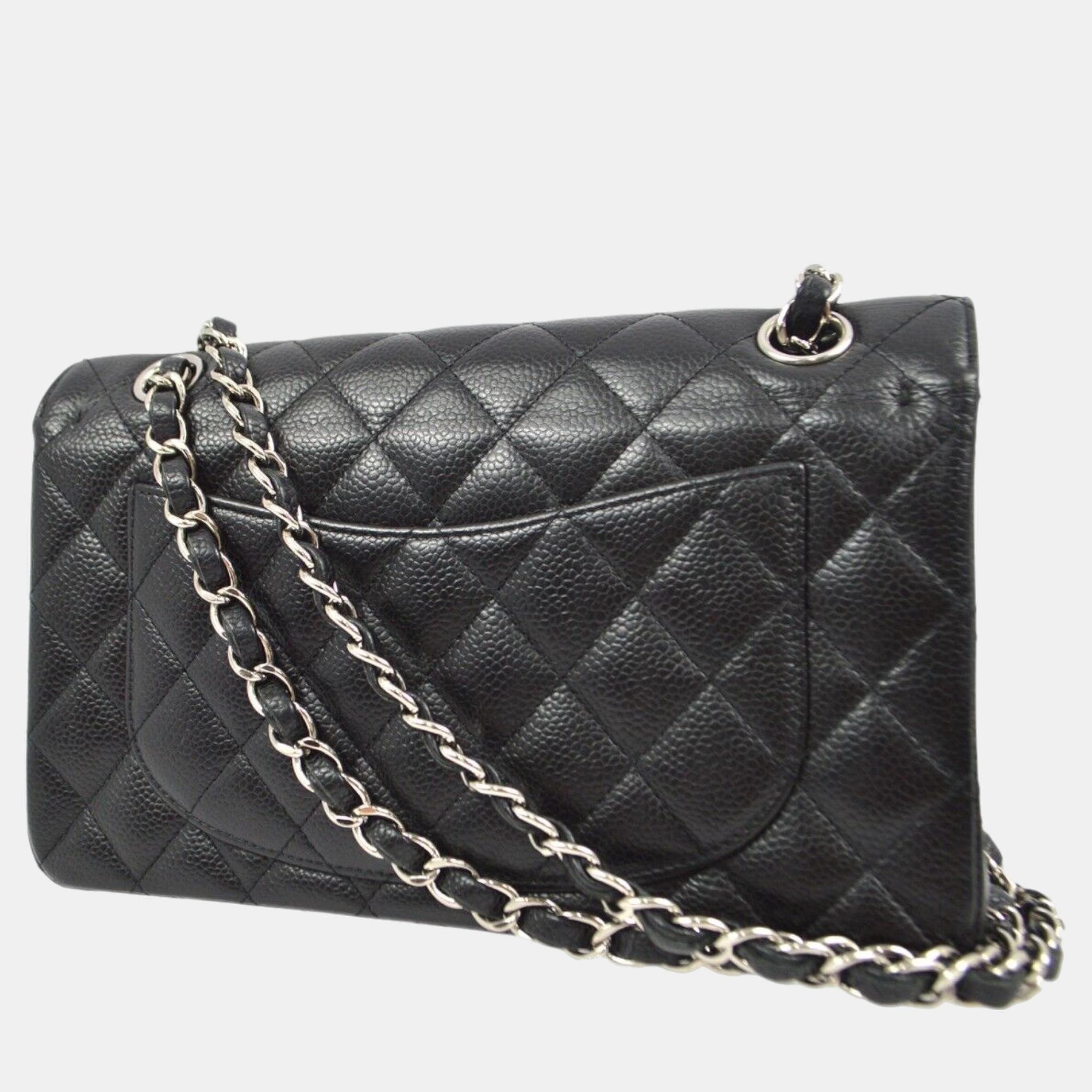 Chanel Black Calfskin Small Classic Double Flap Shoulder Bag