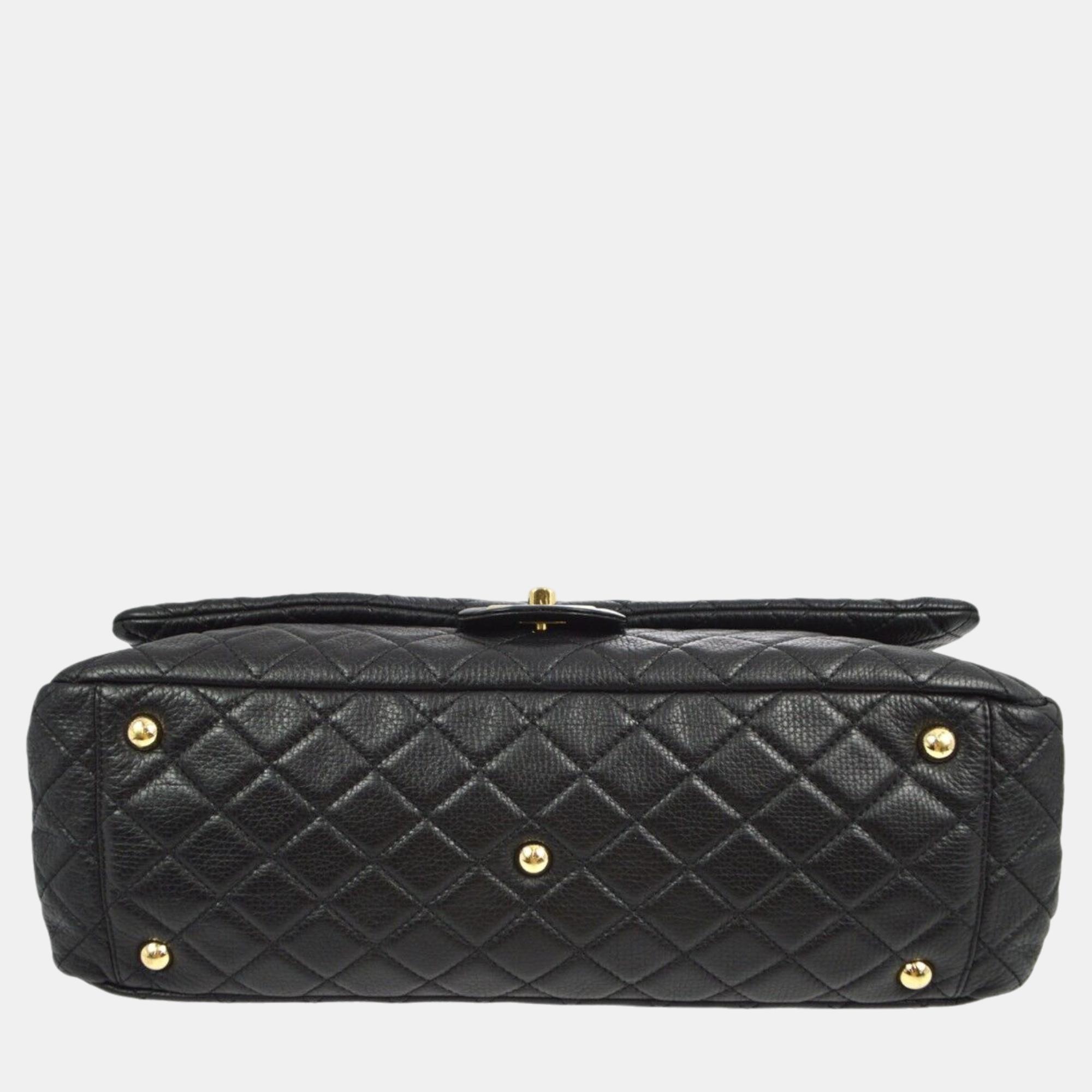 Chanel Black Calfskin XXL Single Flap Shoulder Bag