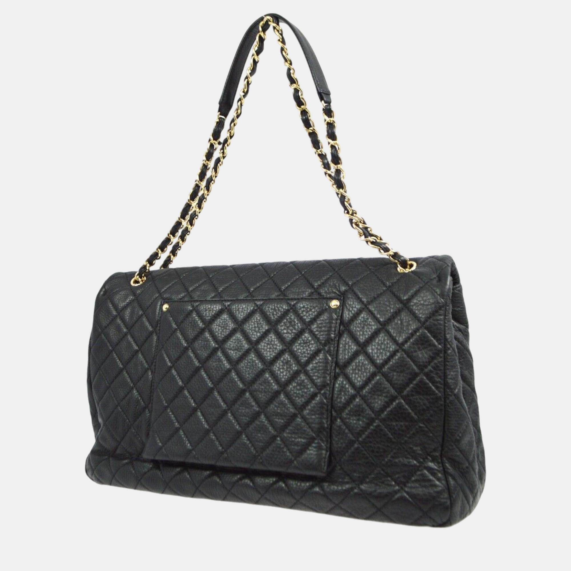 Chanel Black Calfskin XXL Single Flap Shoulder Bag