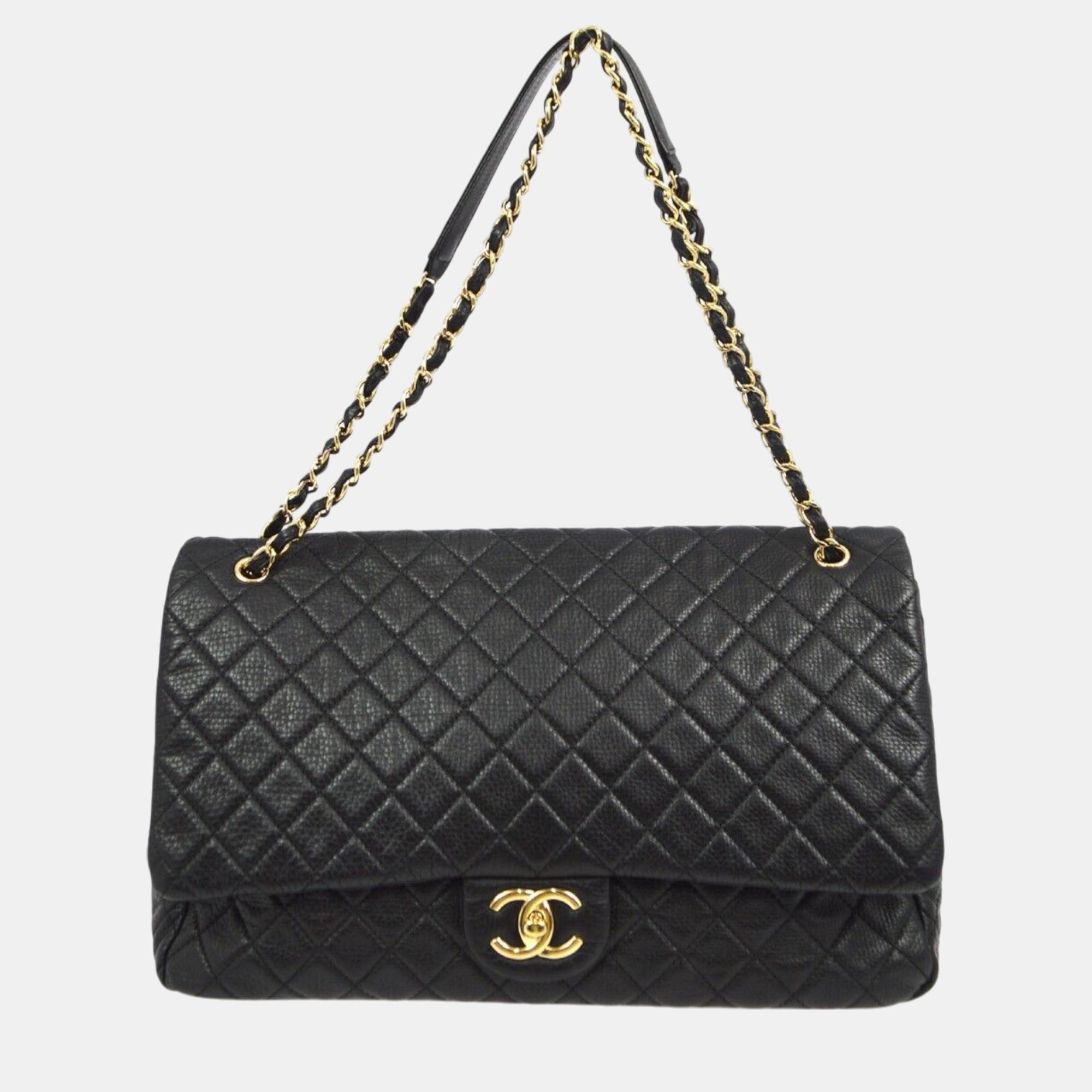 Chanel Black Calfskin XXL Single Flap Shoulder Bag