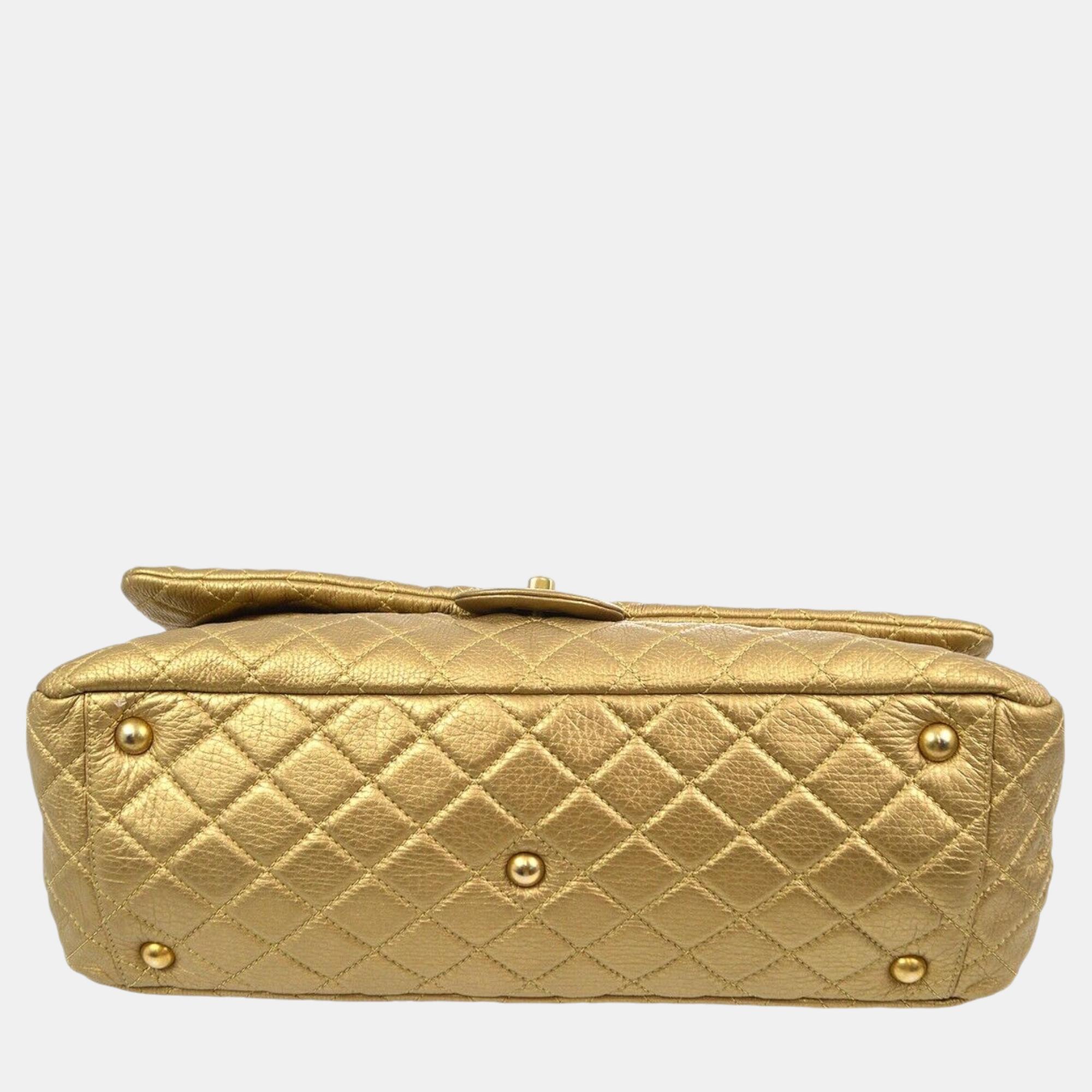 Chanel Gold Calfskin XXL Single Flap Shoulder Bag