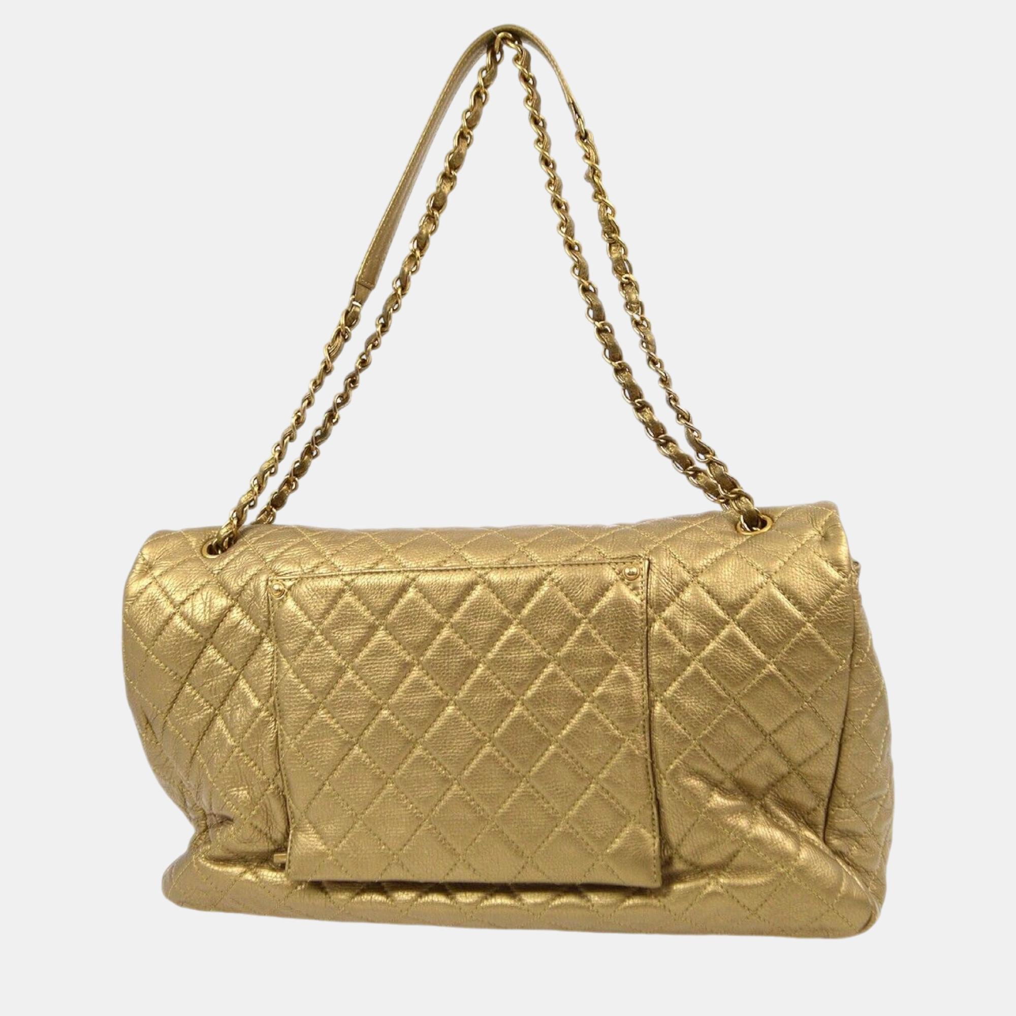 Chanel Gold Calfskin XXL Single Flap Shoulder Bag