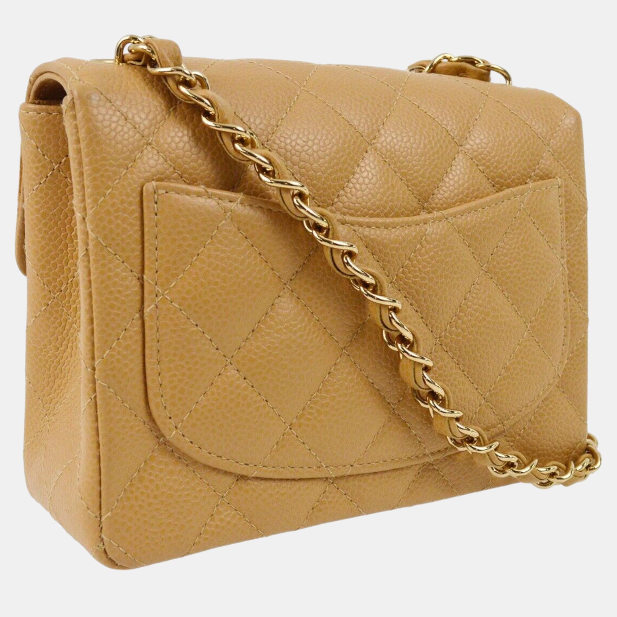 Chanel Beige Calfskin Mini Classic Square Flap Shoulder Bag 17