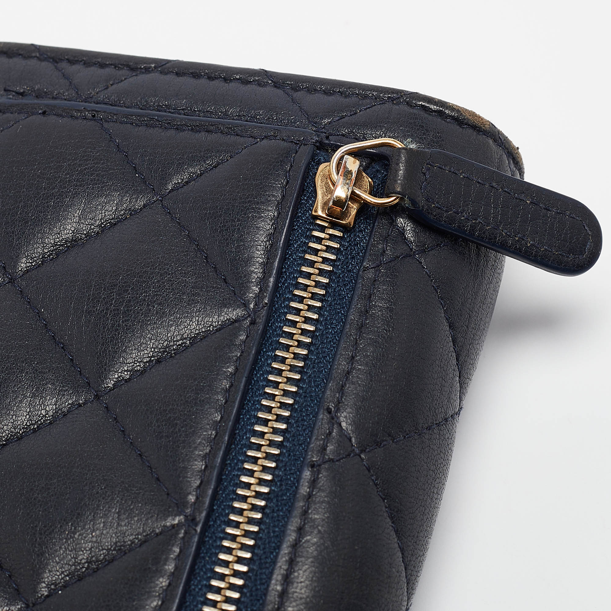 Chanel Navy Blue Quilted Leather CC Trifold Wallet