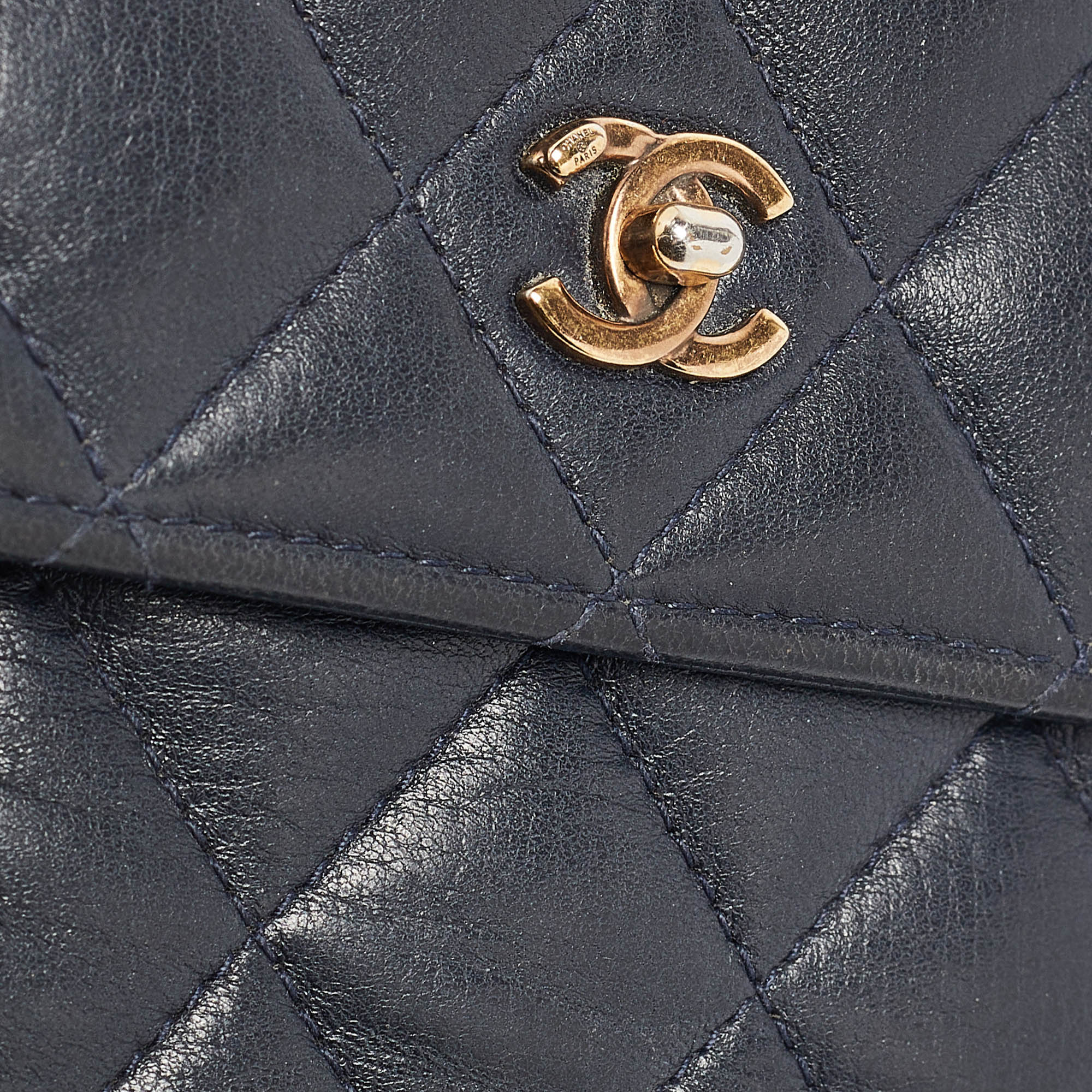 Chanel Navy Blue Quilted Leather CC Trifold Wallet