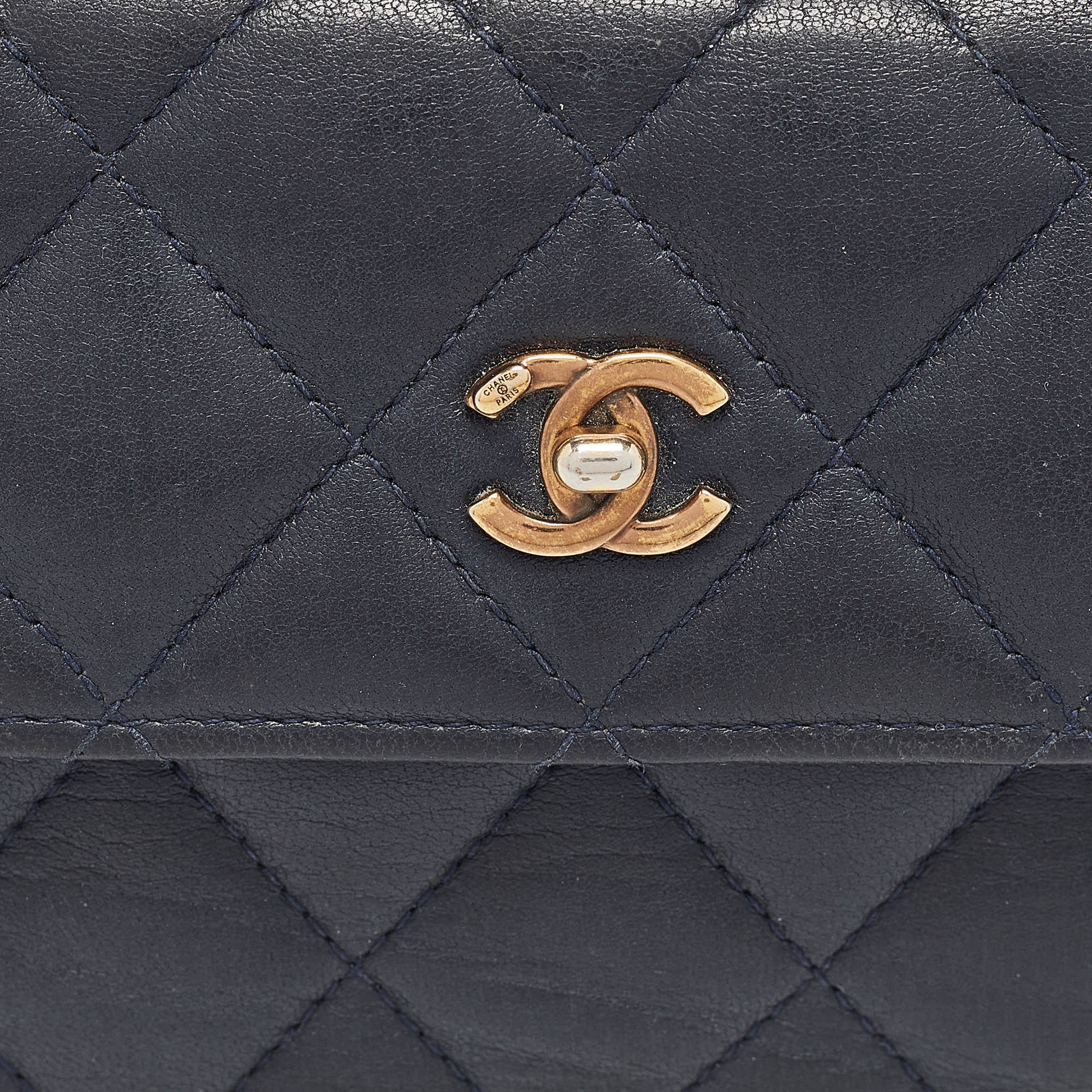 Chanel Navy Blue Quilted Leather CC Trifold Wallet