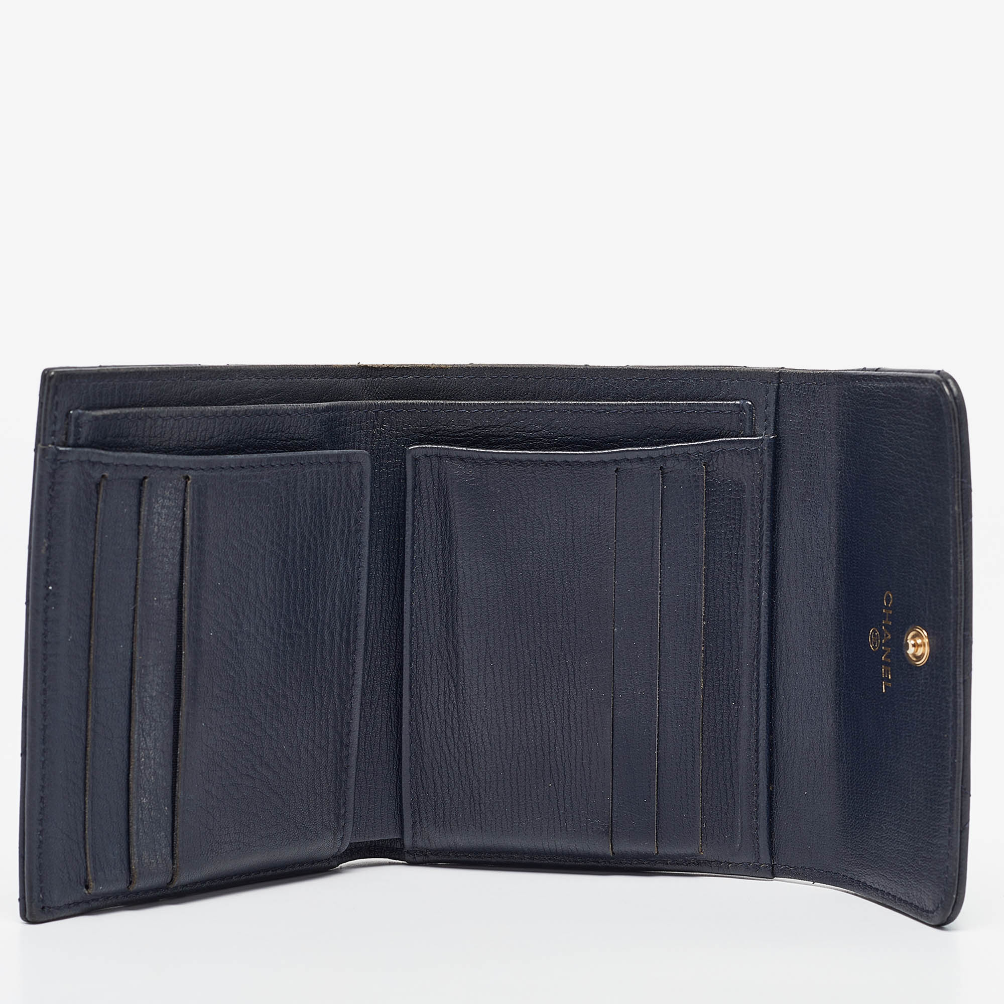 Chanel Navy Blue Quilted Leather CC Trifold Wallet