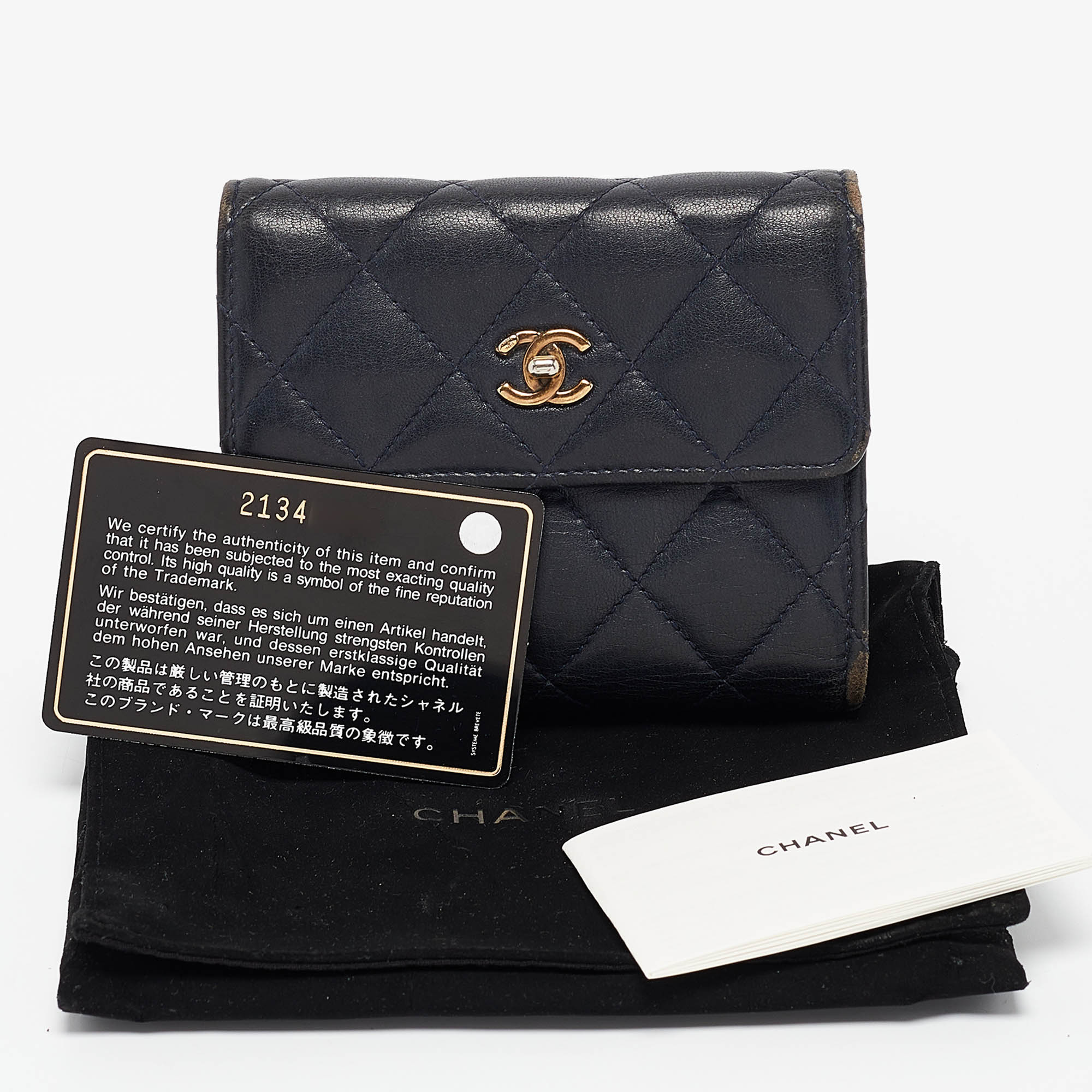 Chanel Navy Blue Quilted Leather CC Trifold Wallet