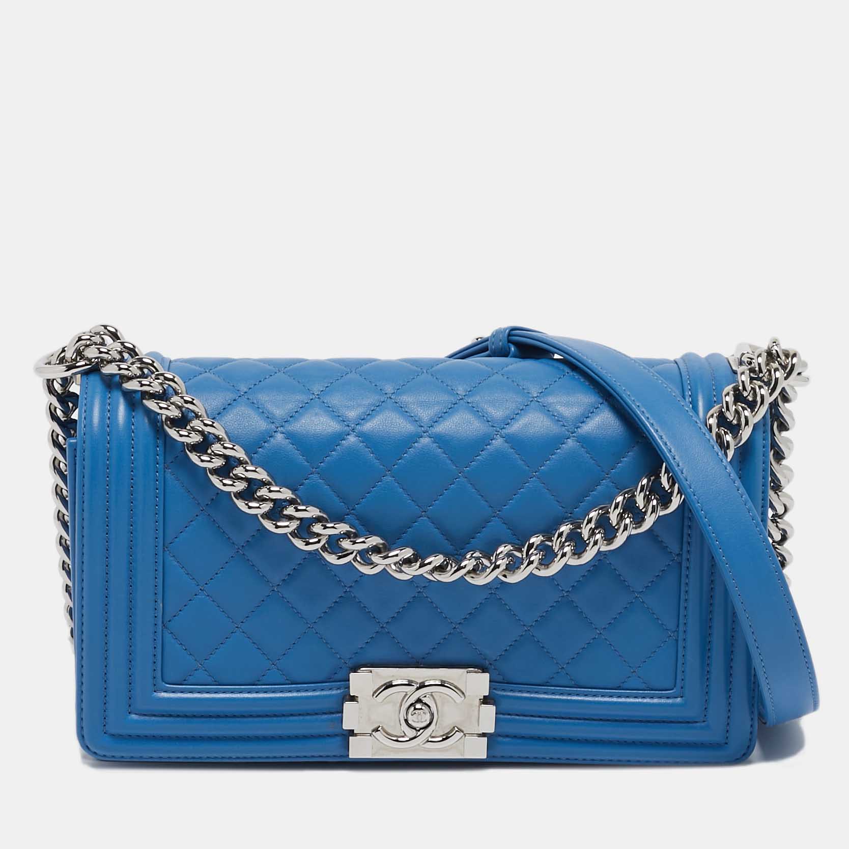 Chanel Light Blue Quilted Leather Medium Boy Flap Bag