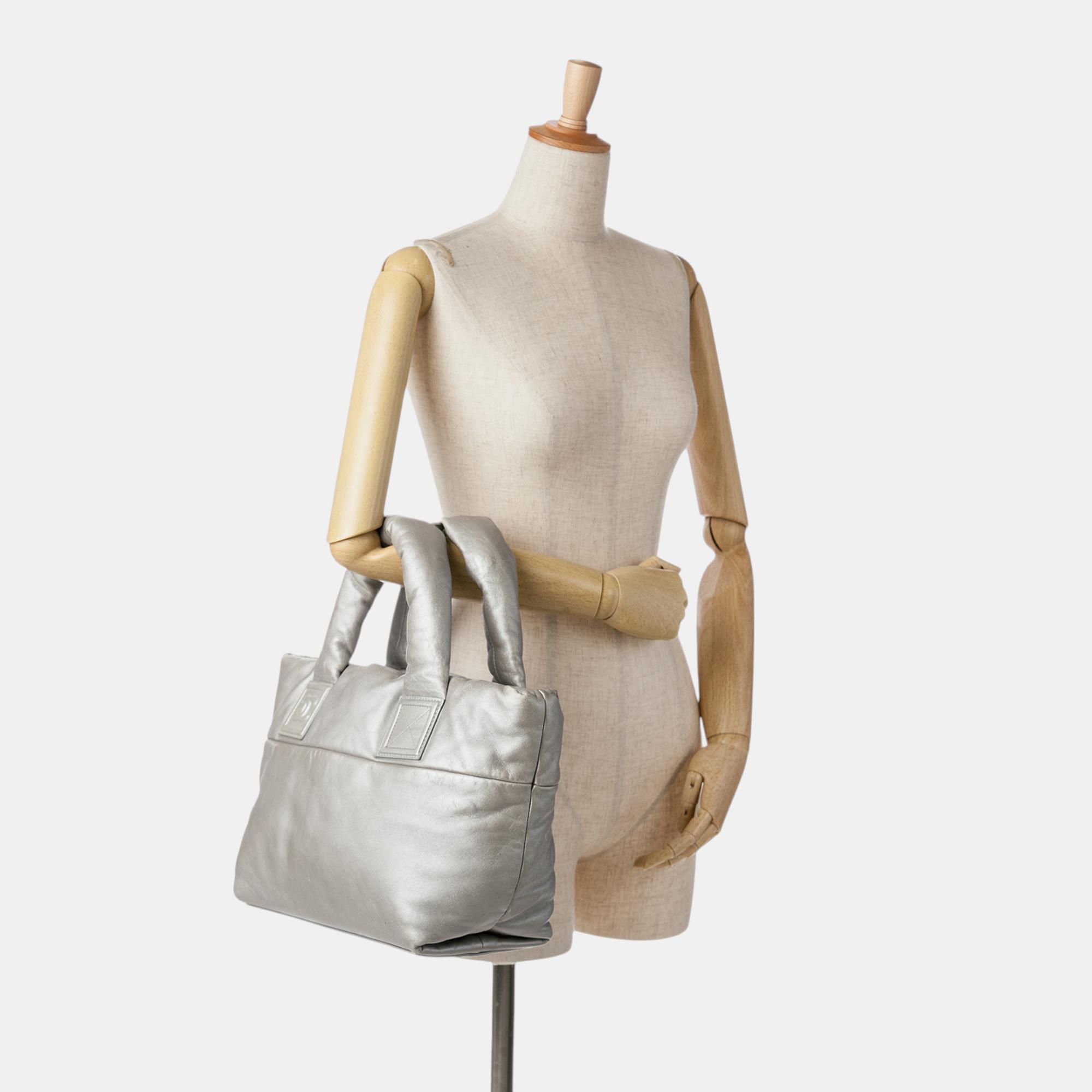 Chanel Silver Small Lambskin Coco Cocoon Reversible Tote