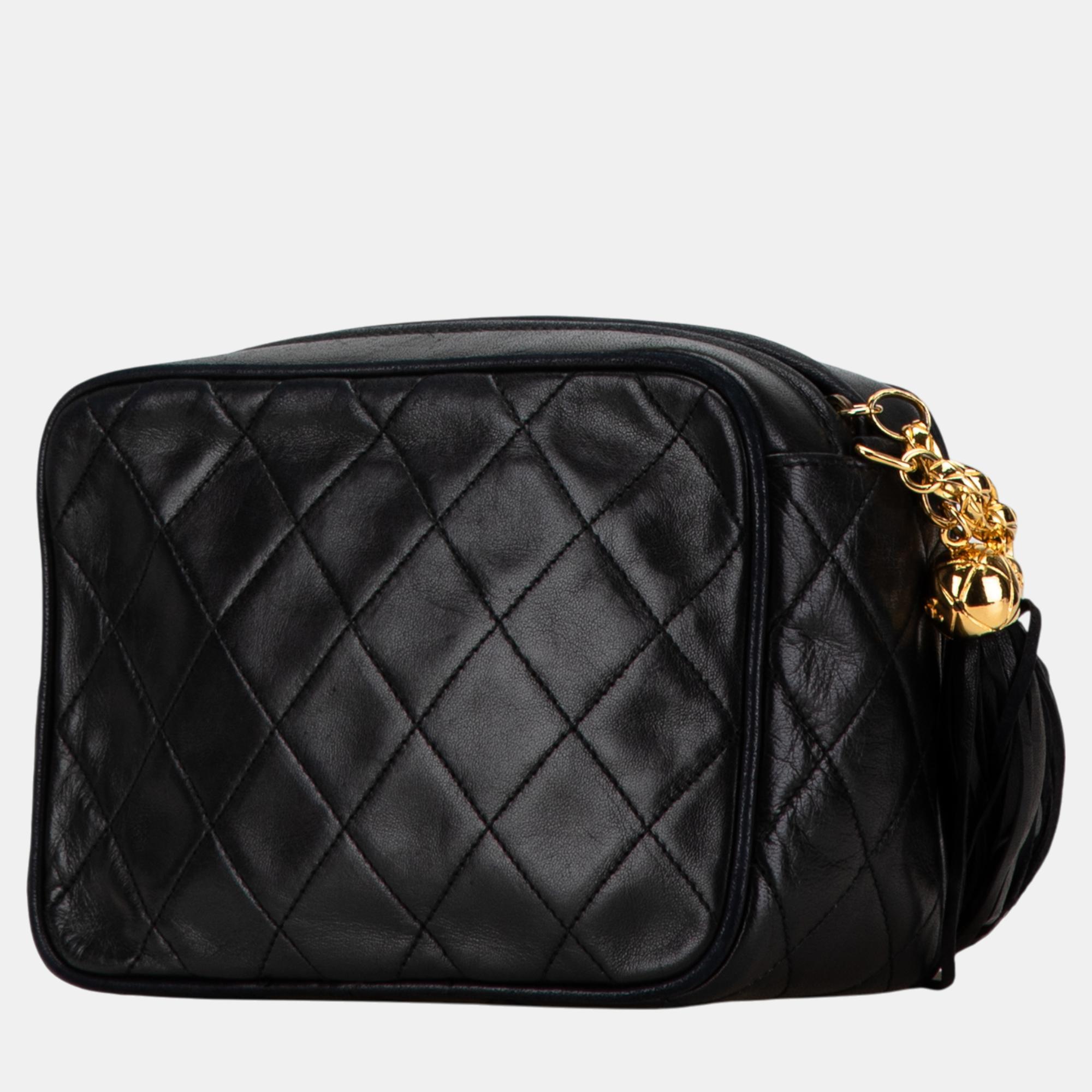 Chanel Black Mini Lambskin CC Tassel Camera Crossbody