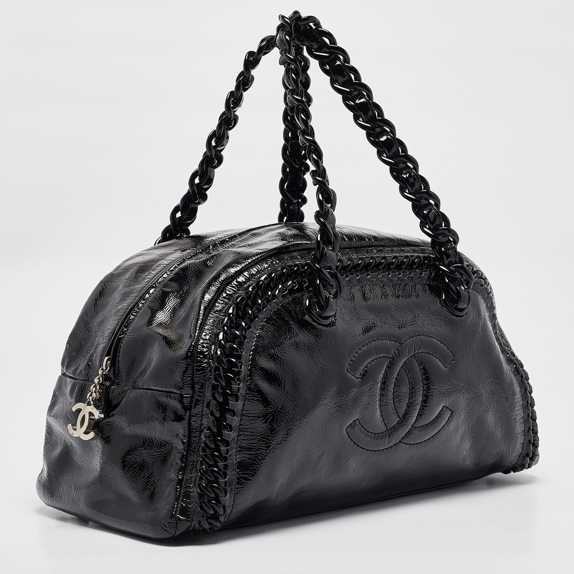 Chanel Black Patent Leather Large Luxe Ligne Bowler Bag