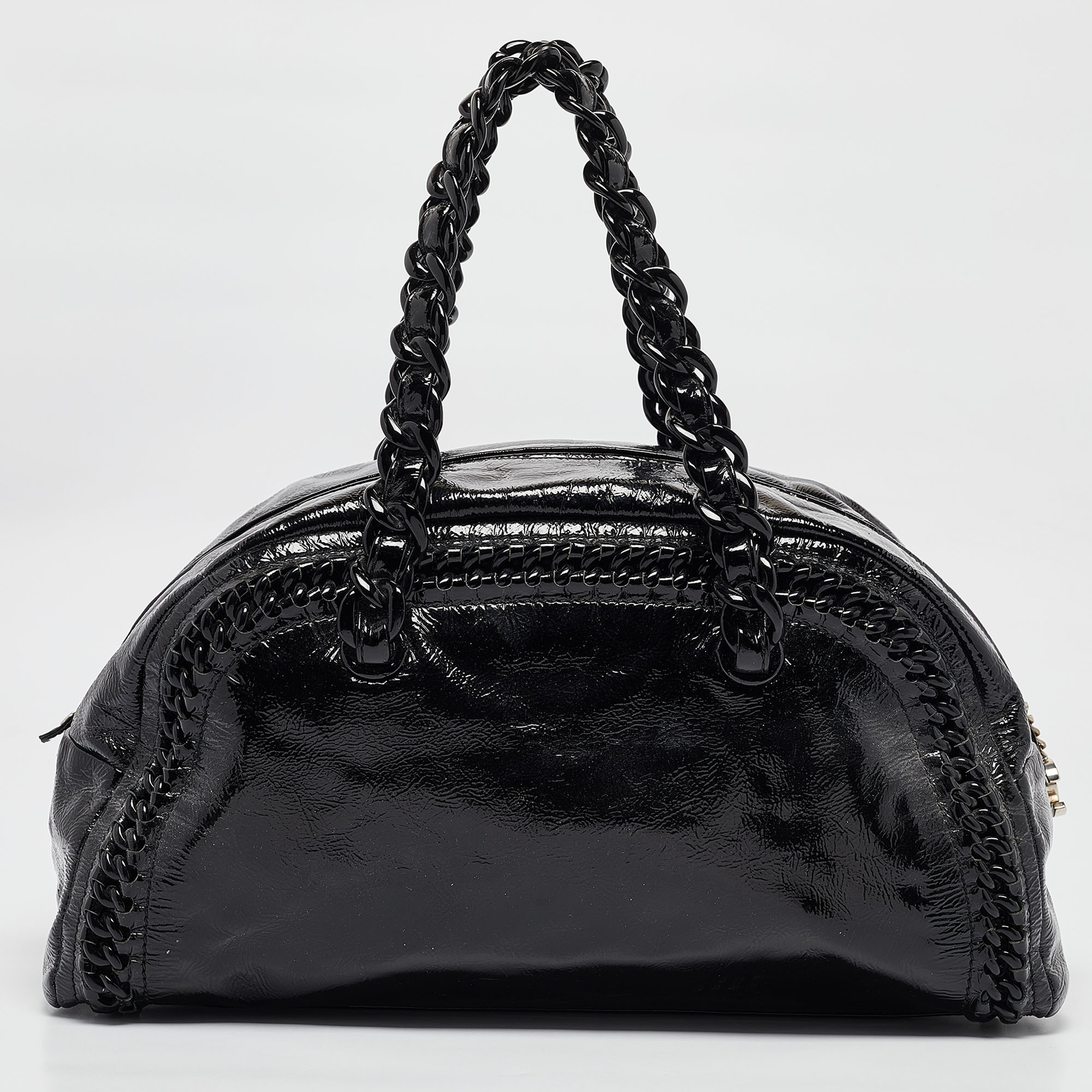 Chanel Black Patent Leather Large Luxe Ligne Bowler Bag