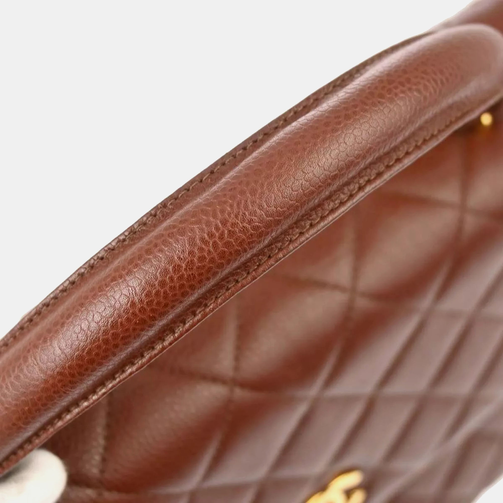 Chanel Brown Calfskin Top Handle Handbag