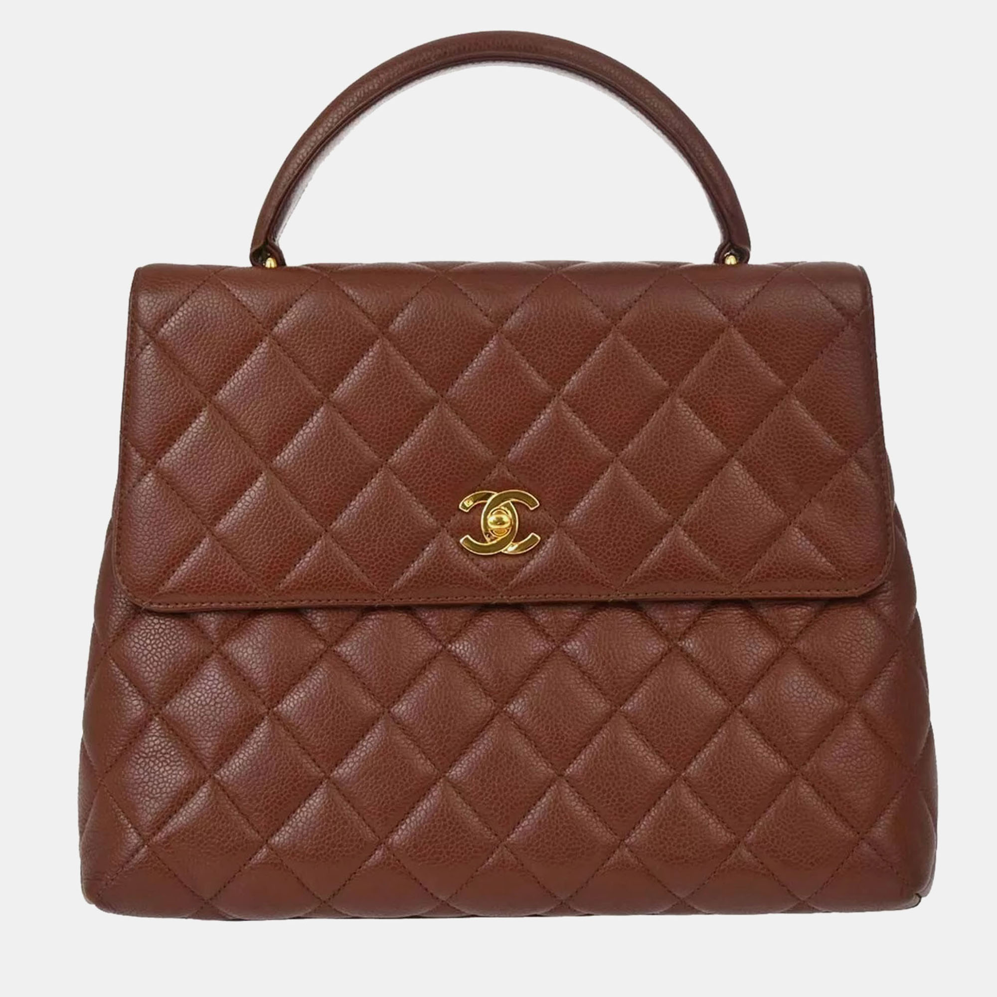 Chanel Brown Calfskin Top Handle Handbag