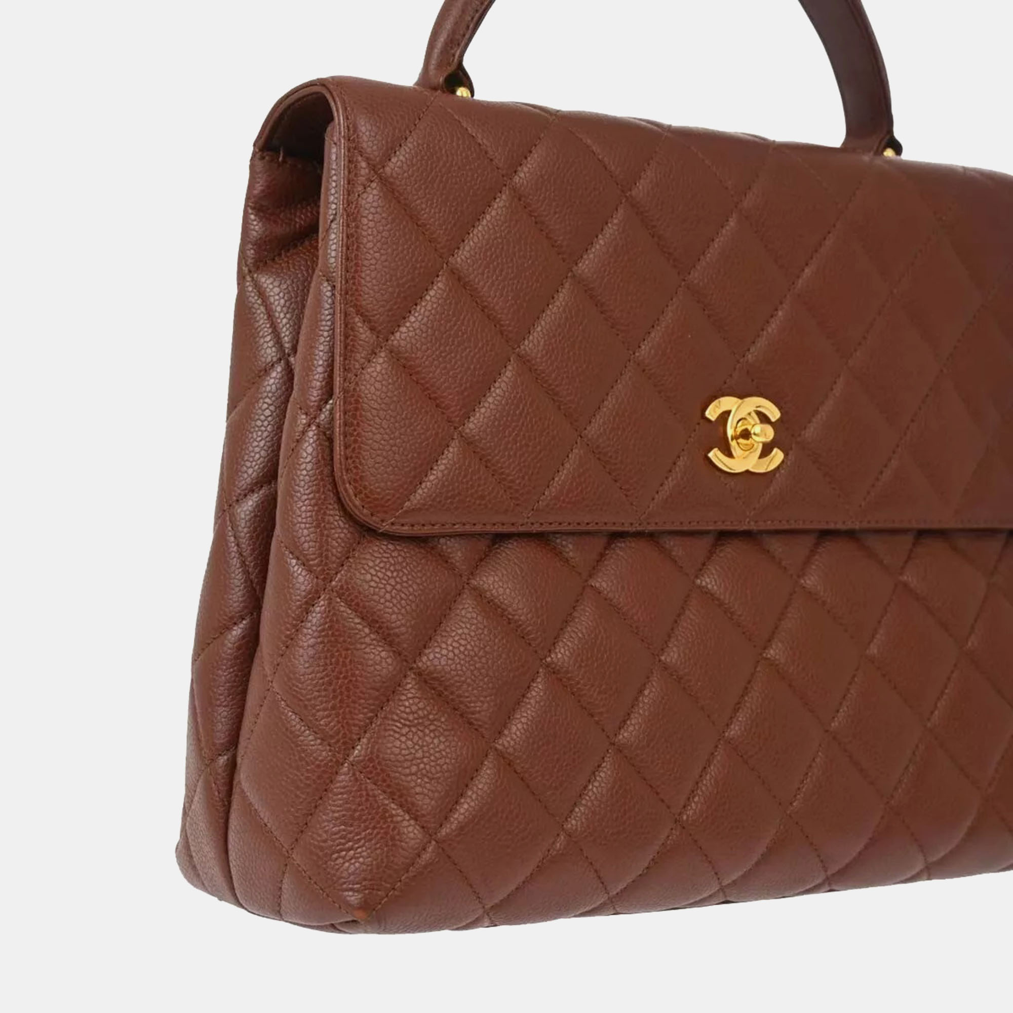 Chanel Brown Calfskin Top Handle Handbag