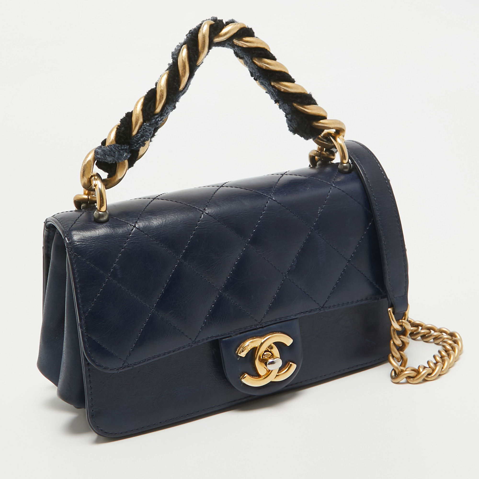 Chanel Navy Blue Quilted Leather Cosmopolite Straight Line Flap Bag