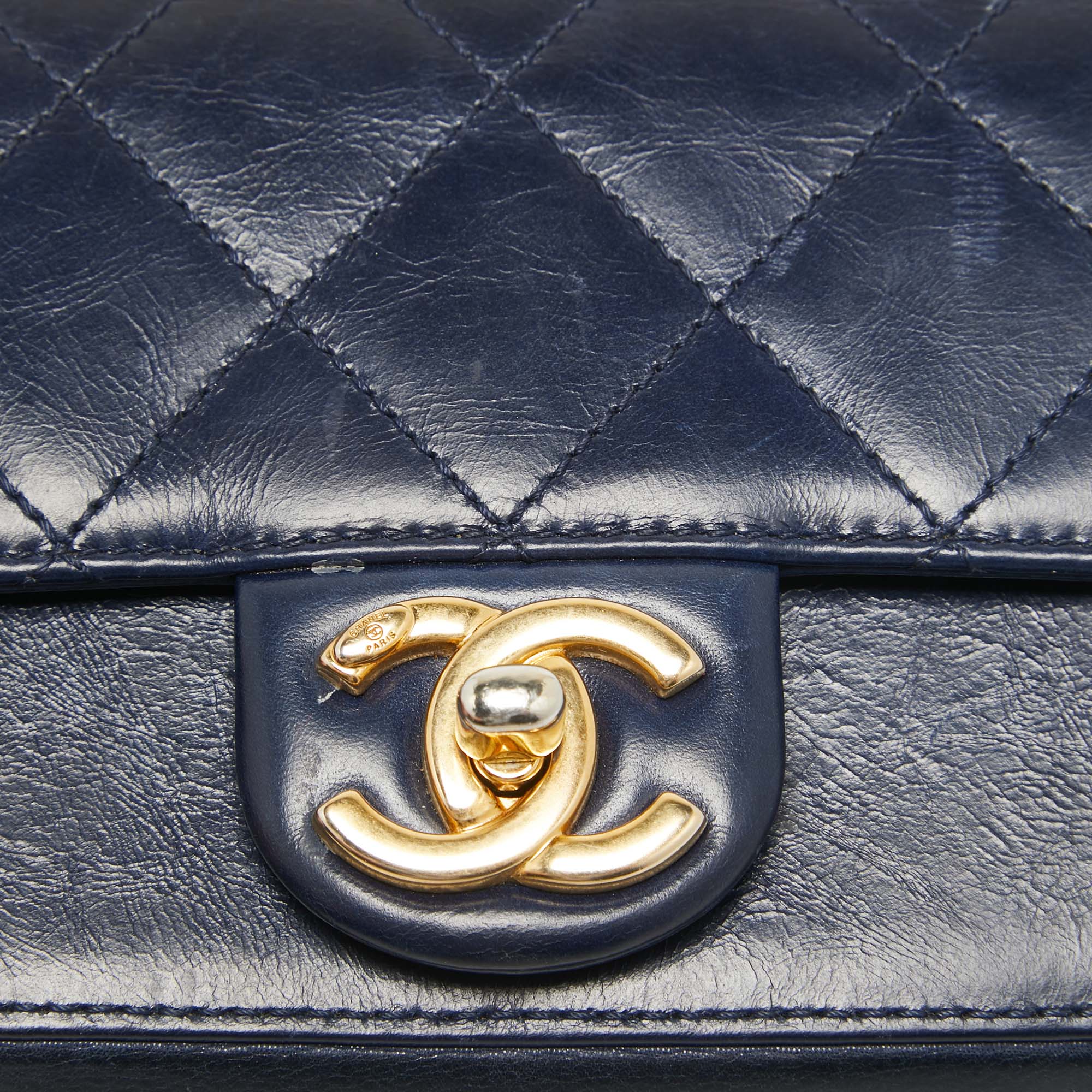 Chanel Navy Blue Quilted Leather Cosmopolite Straight Line Flap Bag