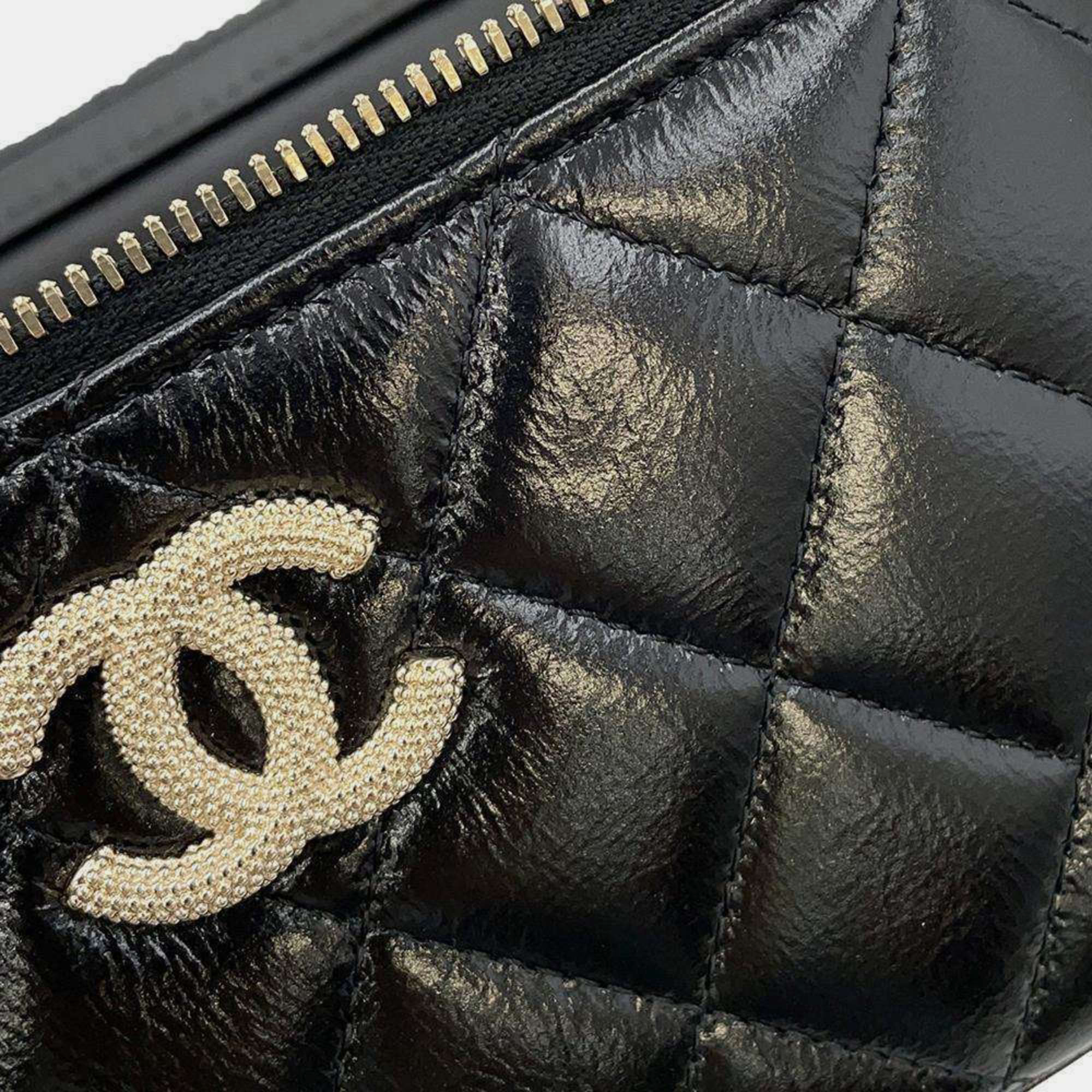 Chanel Lambskin Black Matelasse Coco Mark Vanity Chain Shoulder Bag