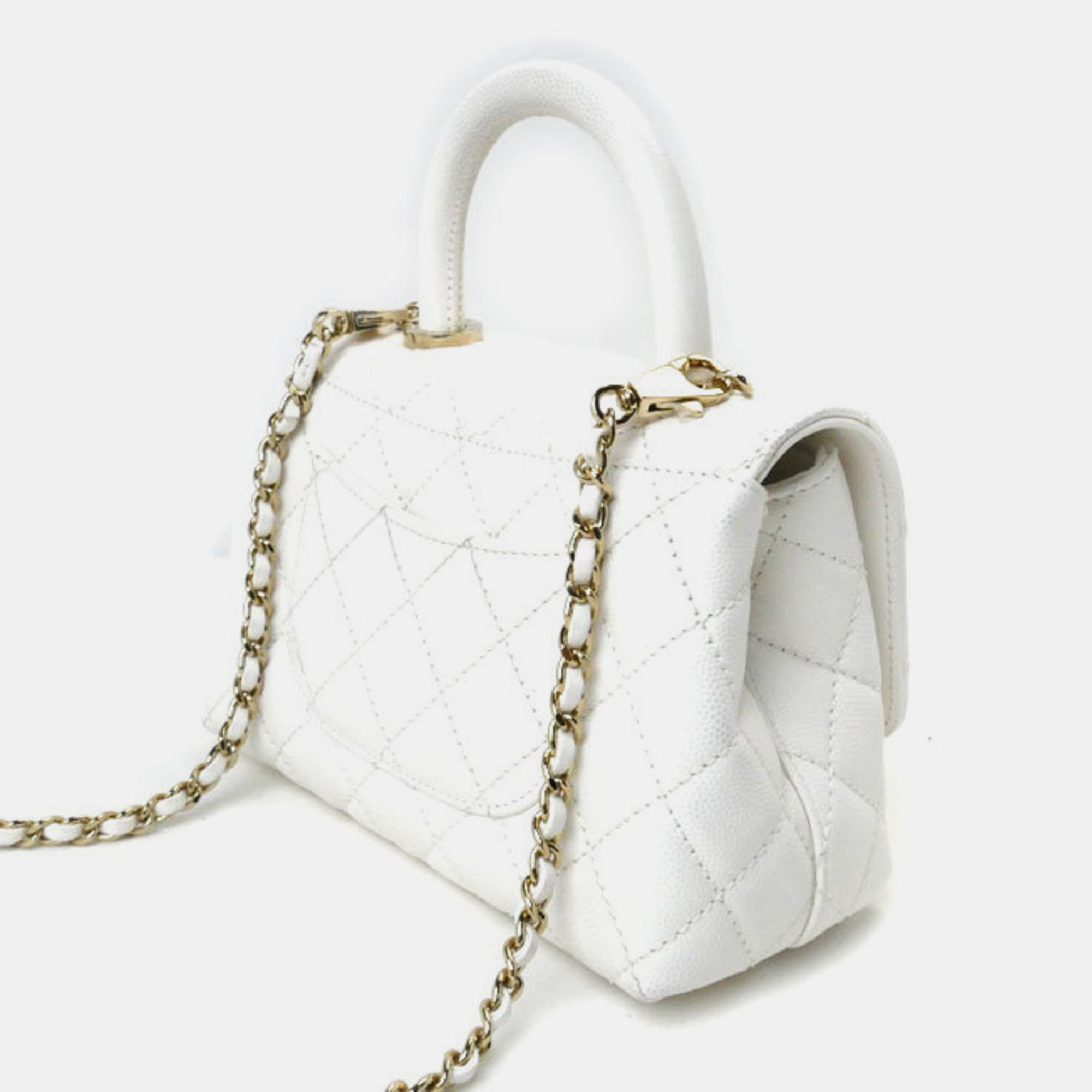 Chanel White Caviar Skin Coco Handle 19 XXS Chain Shoulder Bag