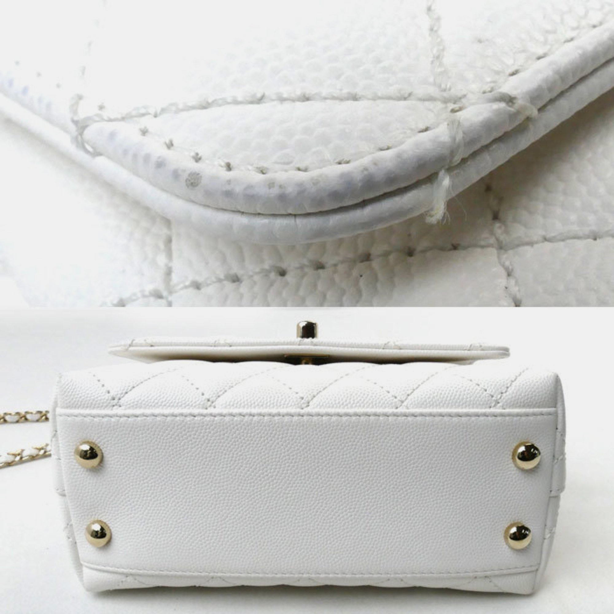 Chanel White Caviar Skin Coco Handle 19 XXS Chain Shoulder Bag