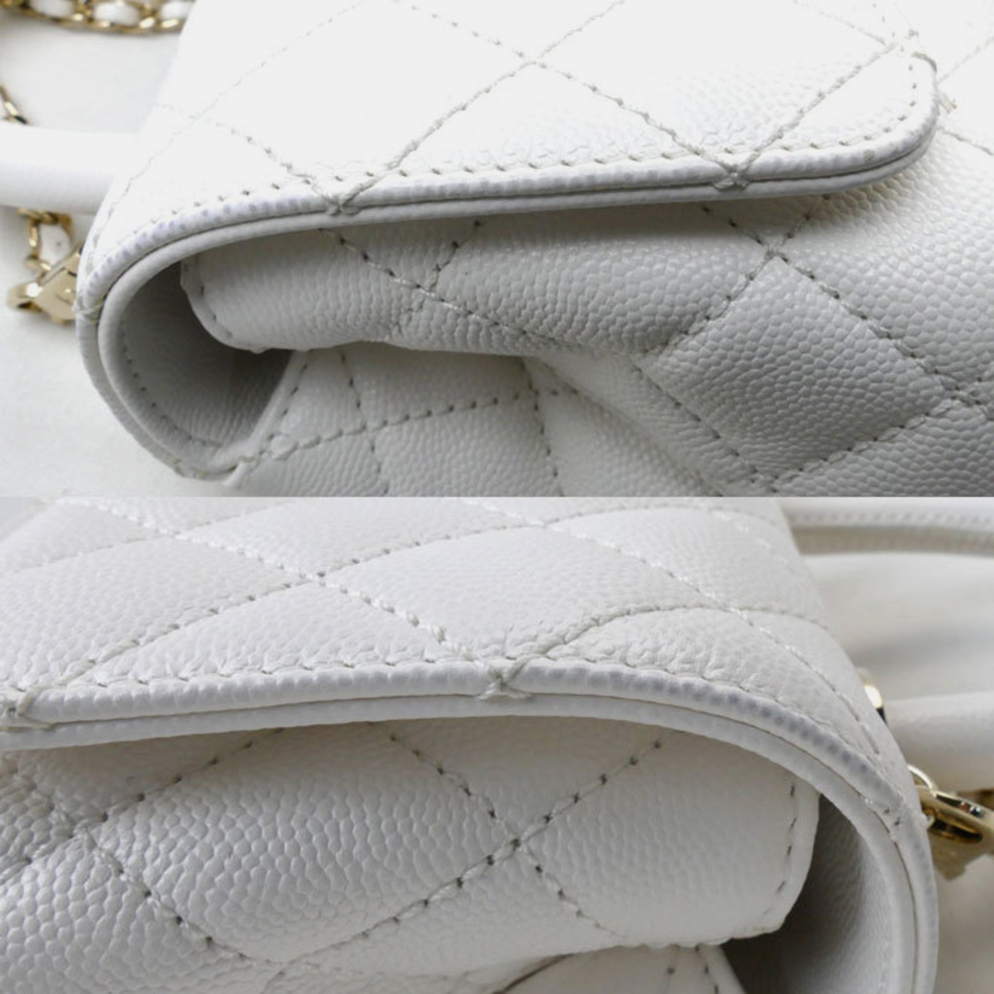 Chanel White Caviar Skin Coco Handle 19 XXS Chain Shoulder Bag