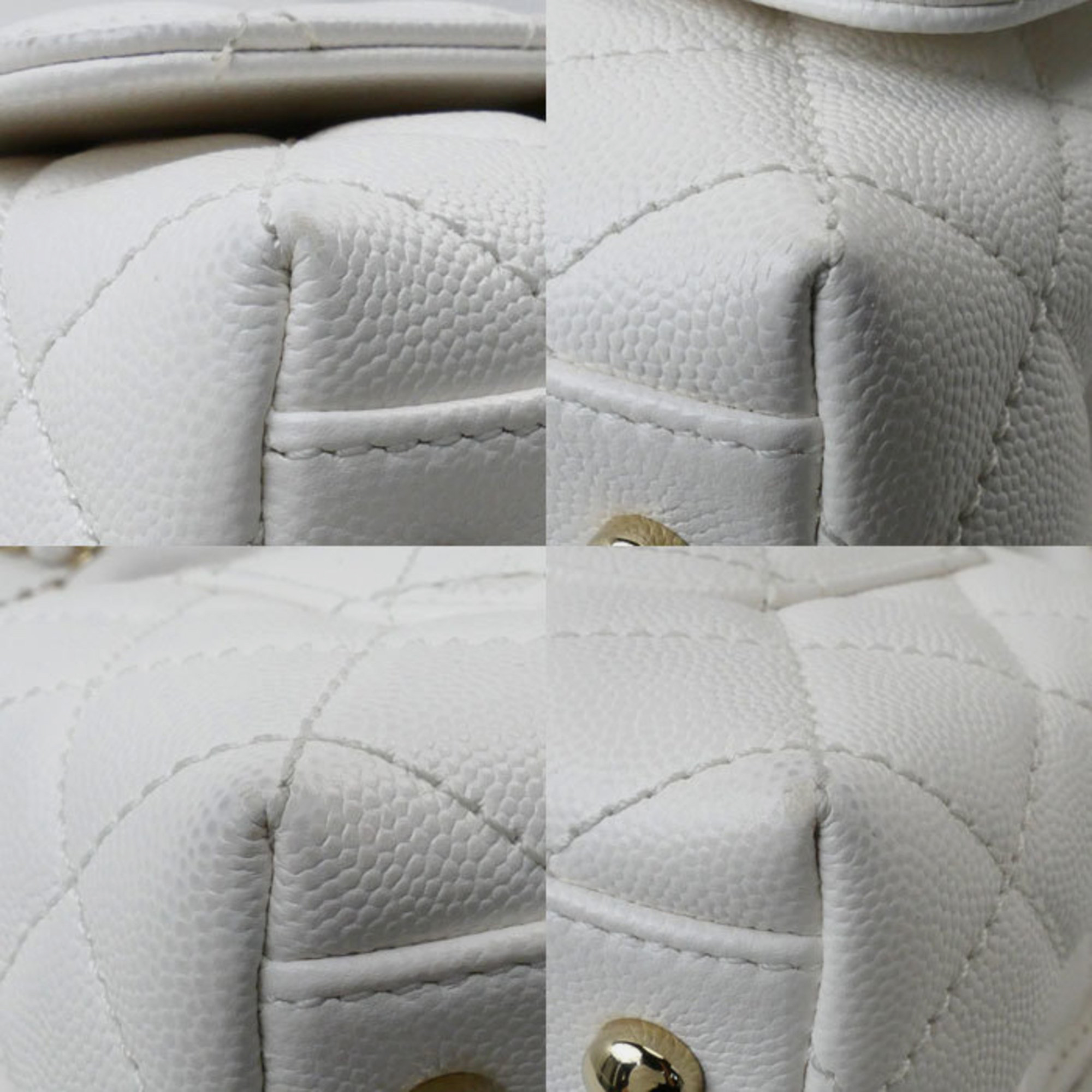 Chanel White Caviar Skin Coco Handle 19 XXS Chain Shoulder Bag