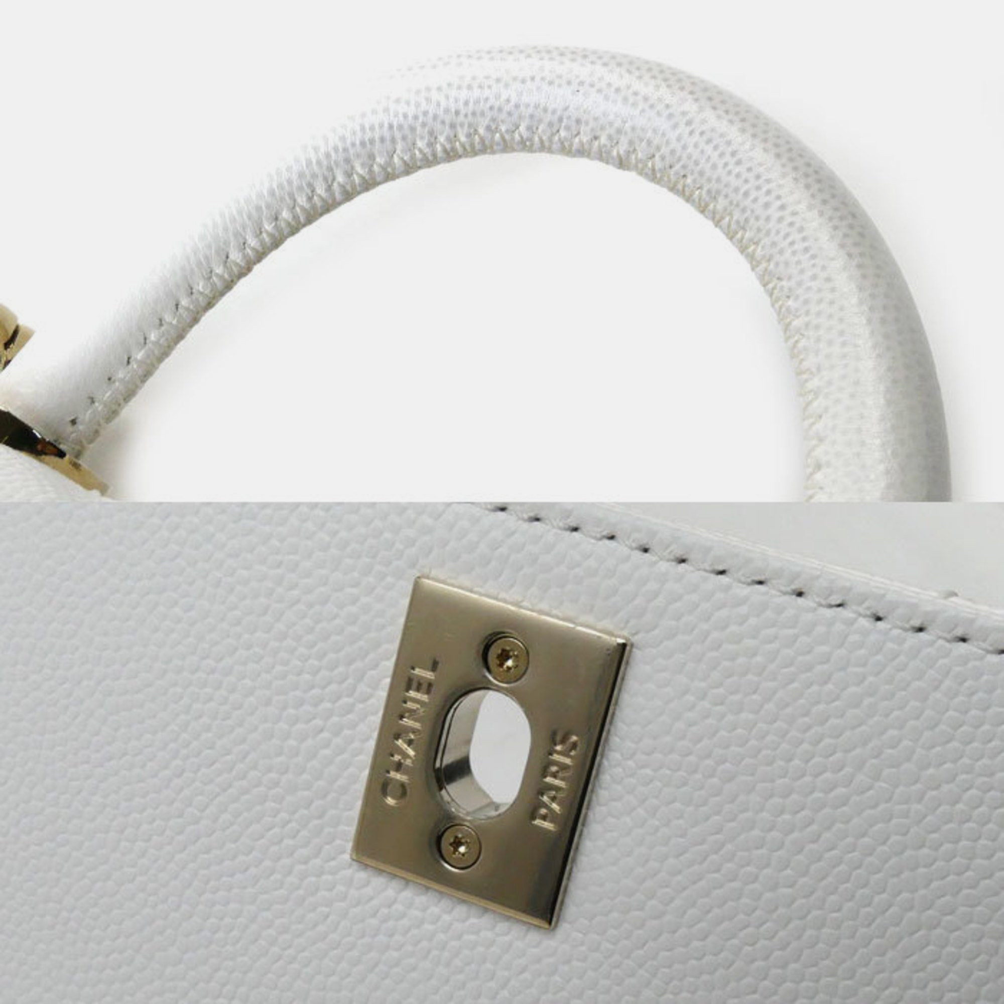 Chanel White Caviar Skin Coco Handle 19 XXS Chain Shoulder Bag