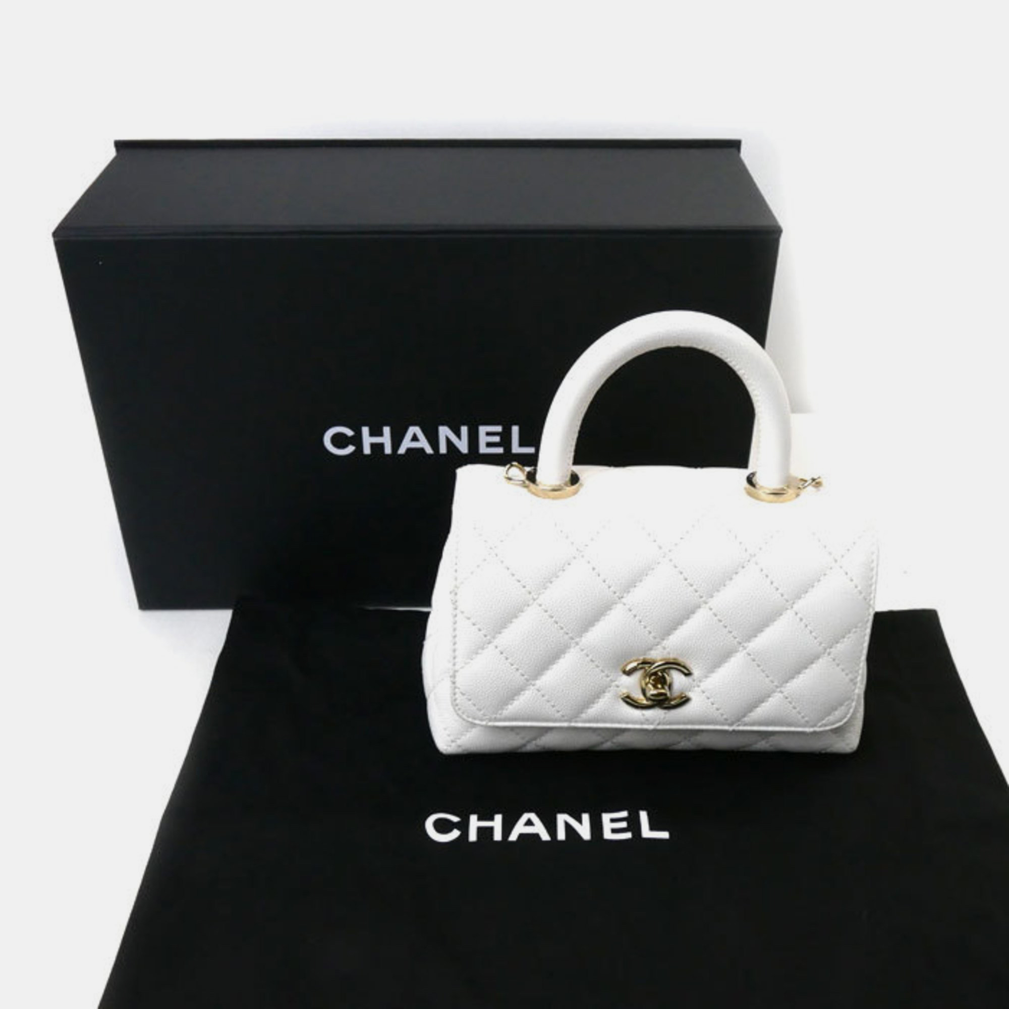 Chanel White Caviar Skin Coco Handle 19 XXS Chain Shoulder Bag