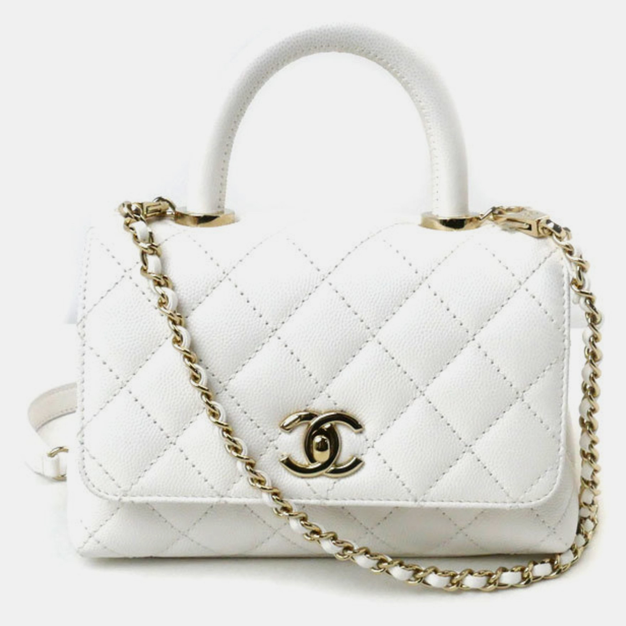 Chanel White Caviar Skin Coco Handle 19 XXS Chain Shoulder Bag