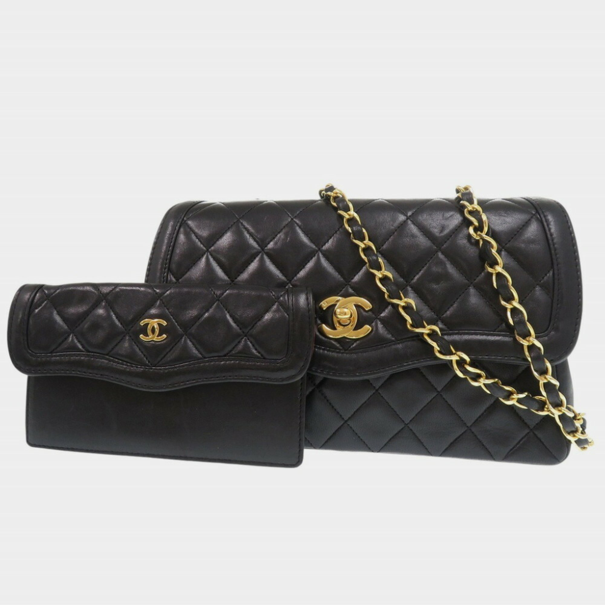 Chanel Lambskin Black Flap Matelasse Shoulder Bag