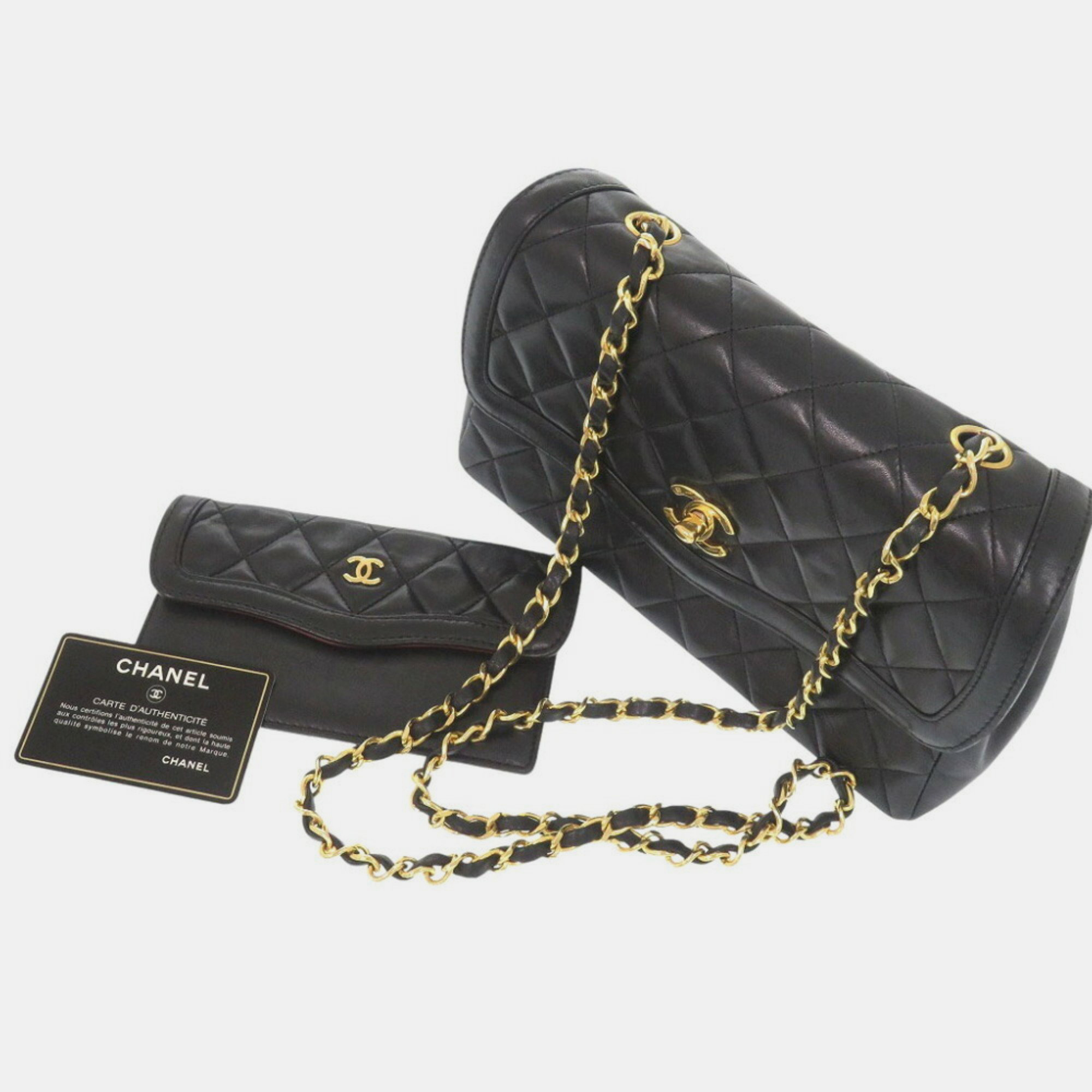 Chanel Lambskin Black Flap Matelasse Shoulder Bag