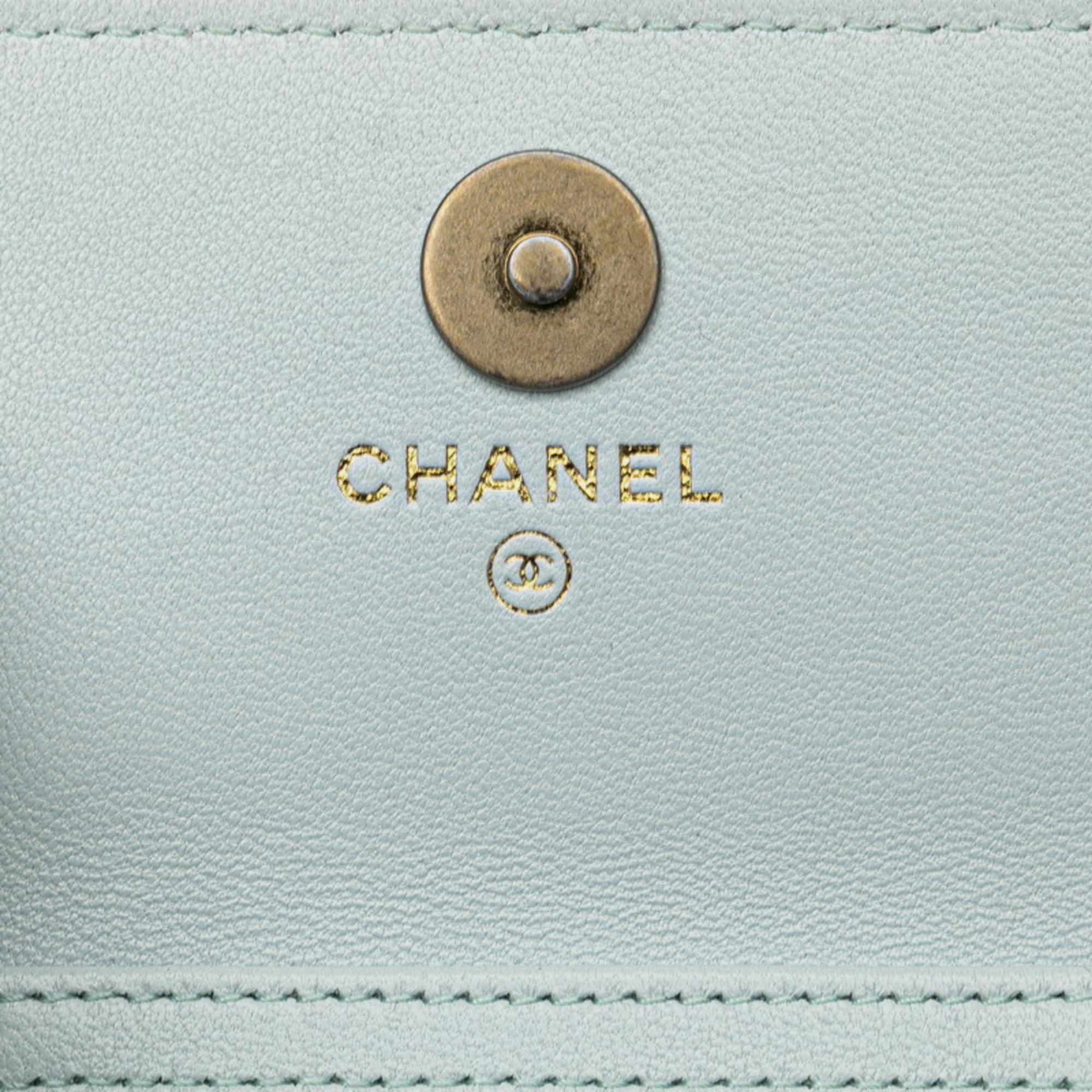 Chanel Light Blue Lambskin Matelasse 19 Coco Mark Chain Wallet