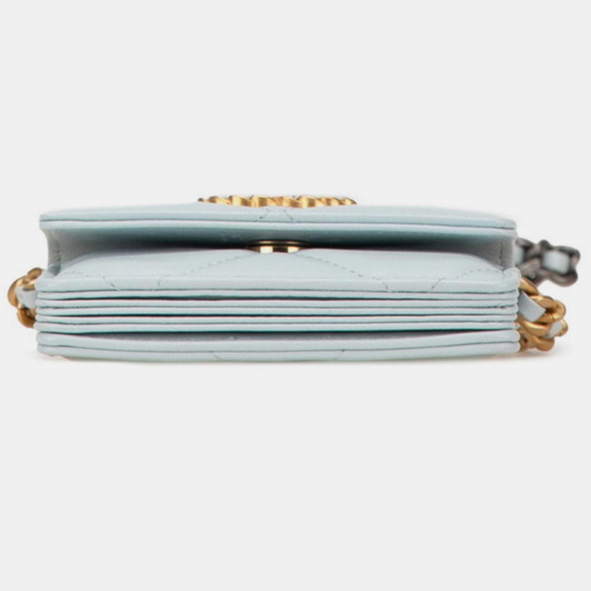 Chanel Light Blue Lambskin Matelasse 19 Coco Mark Chain Wallet