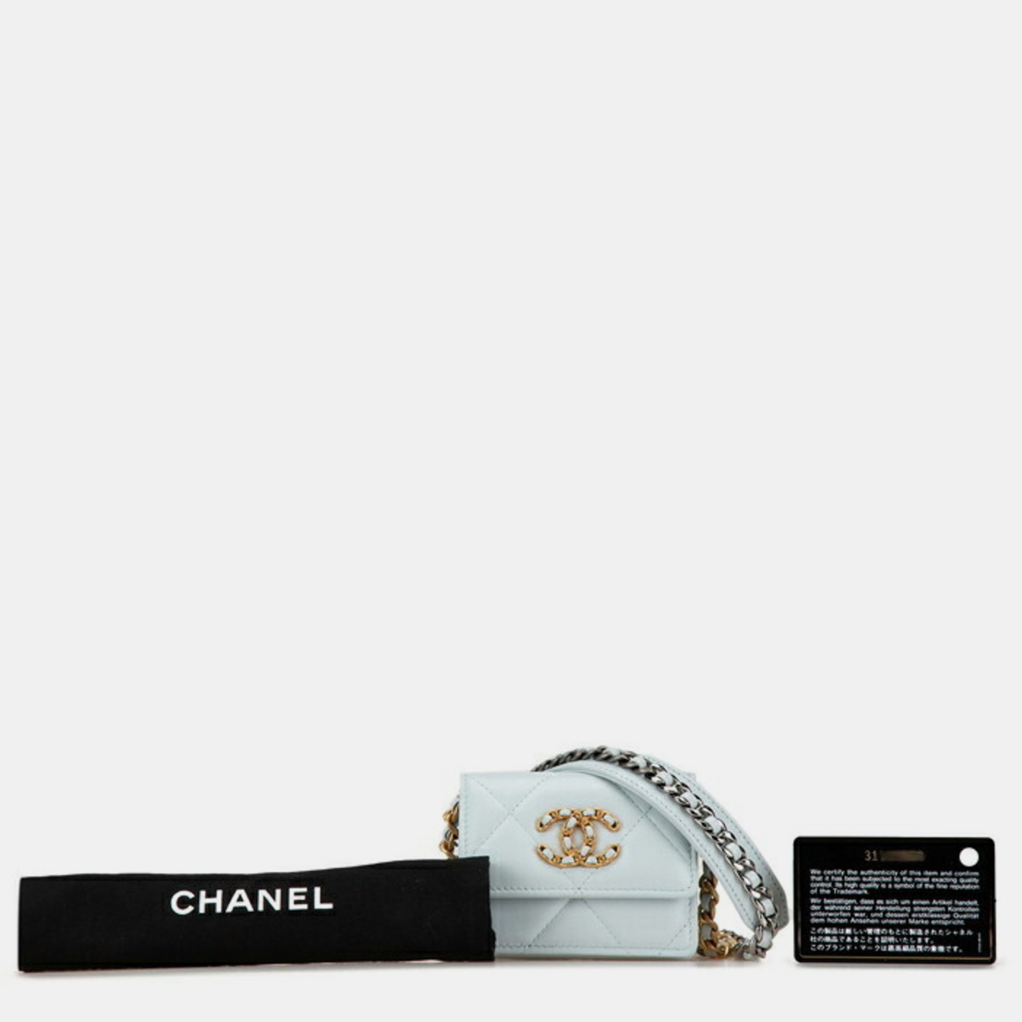 Chanel Light Blue Lambskin Matelasse 19 Coco Mark Chain Wallet