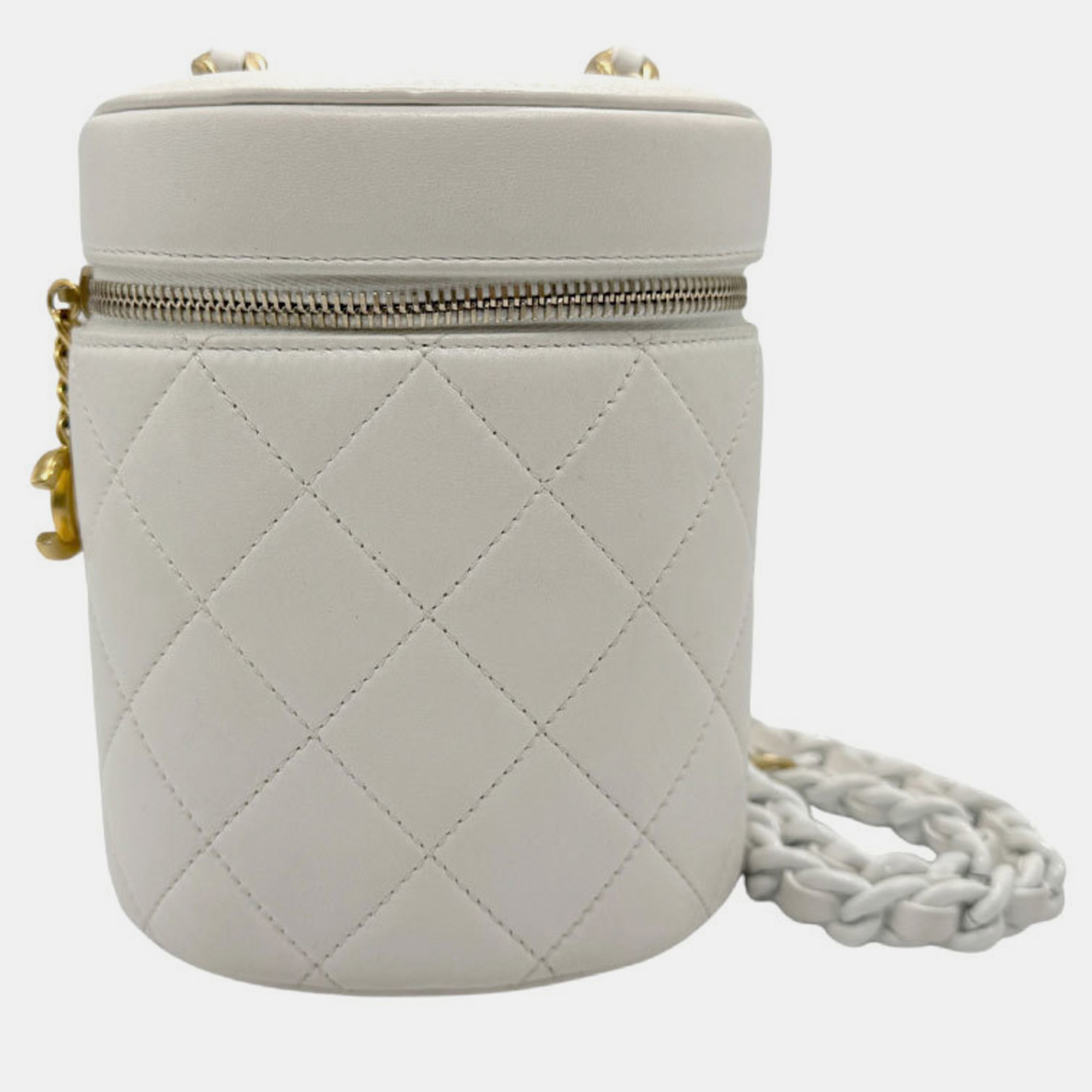 Chanel Leather White Gold Matelasse Shoulder Bag