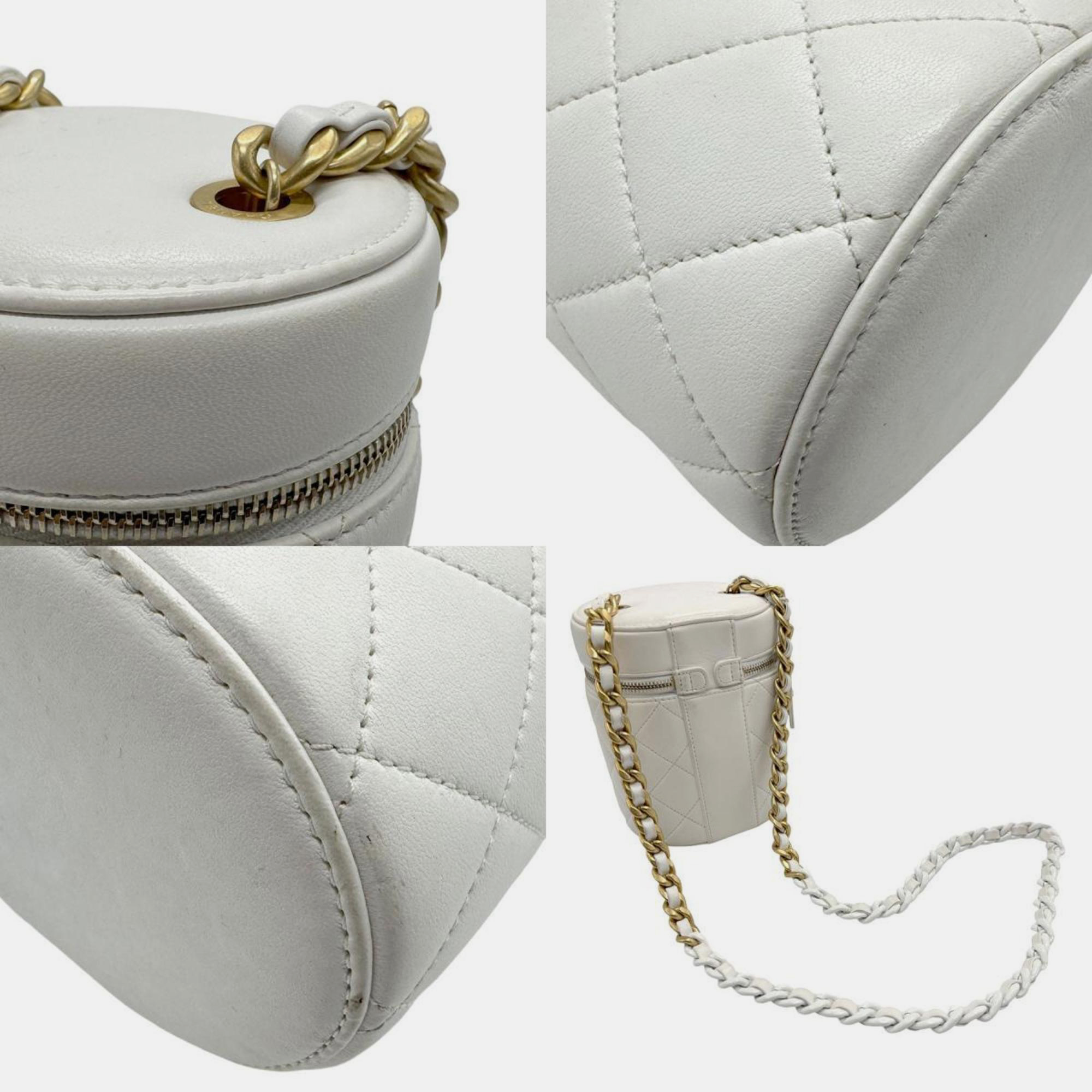 Chanel Leather White Gold Matelasse Shoulder Bag