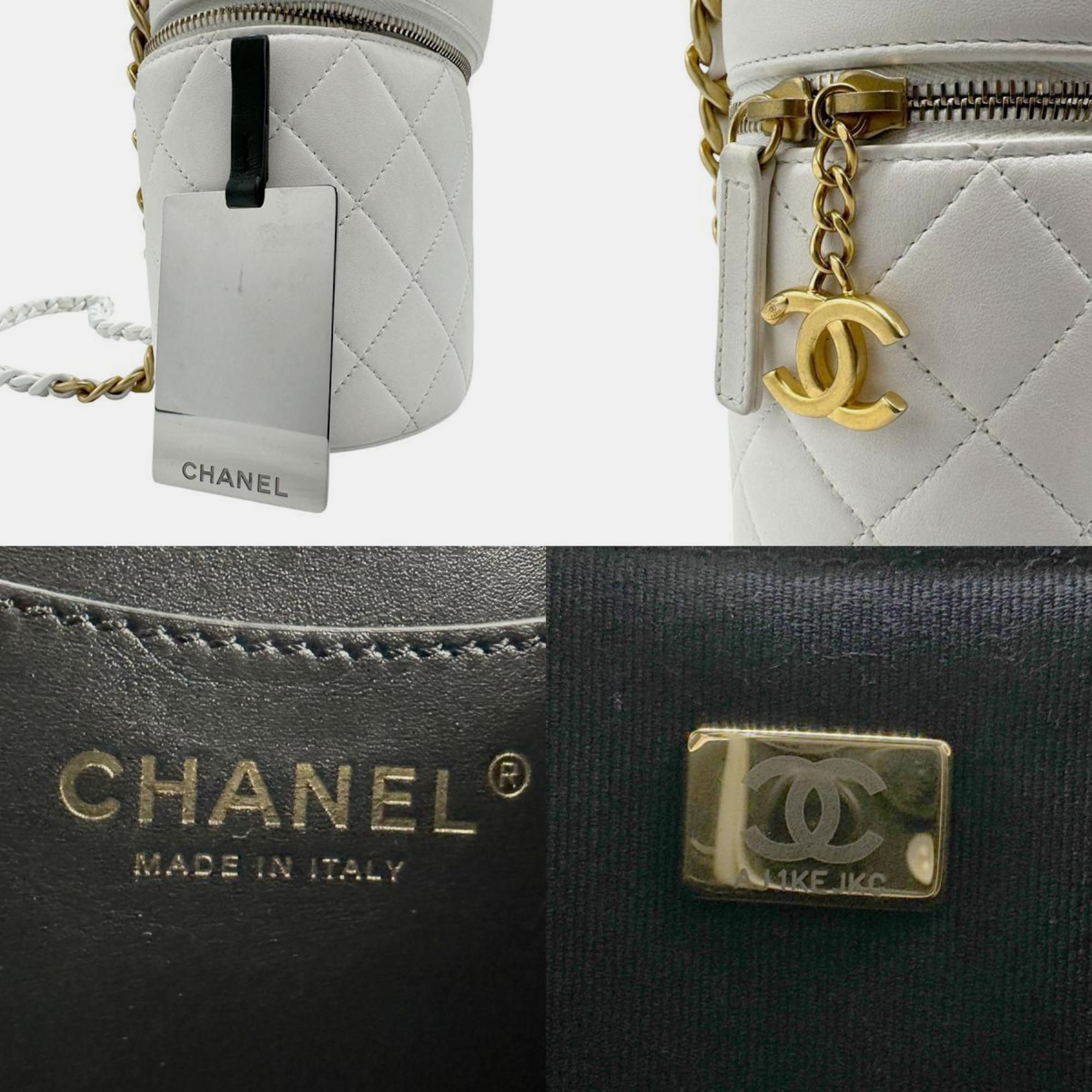 Chanel Leather White Gold Matelasse Shoulder Bag