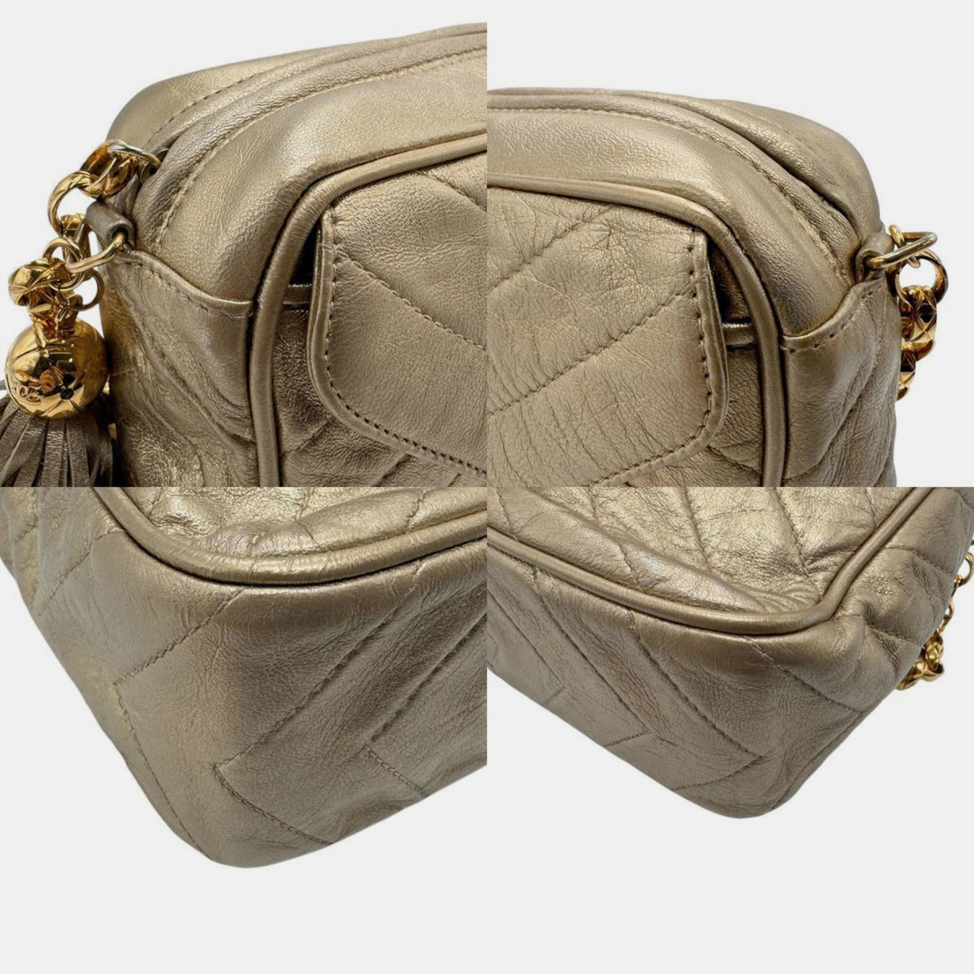 Chanel Leather Gold V Stitch Shoulder Bag