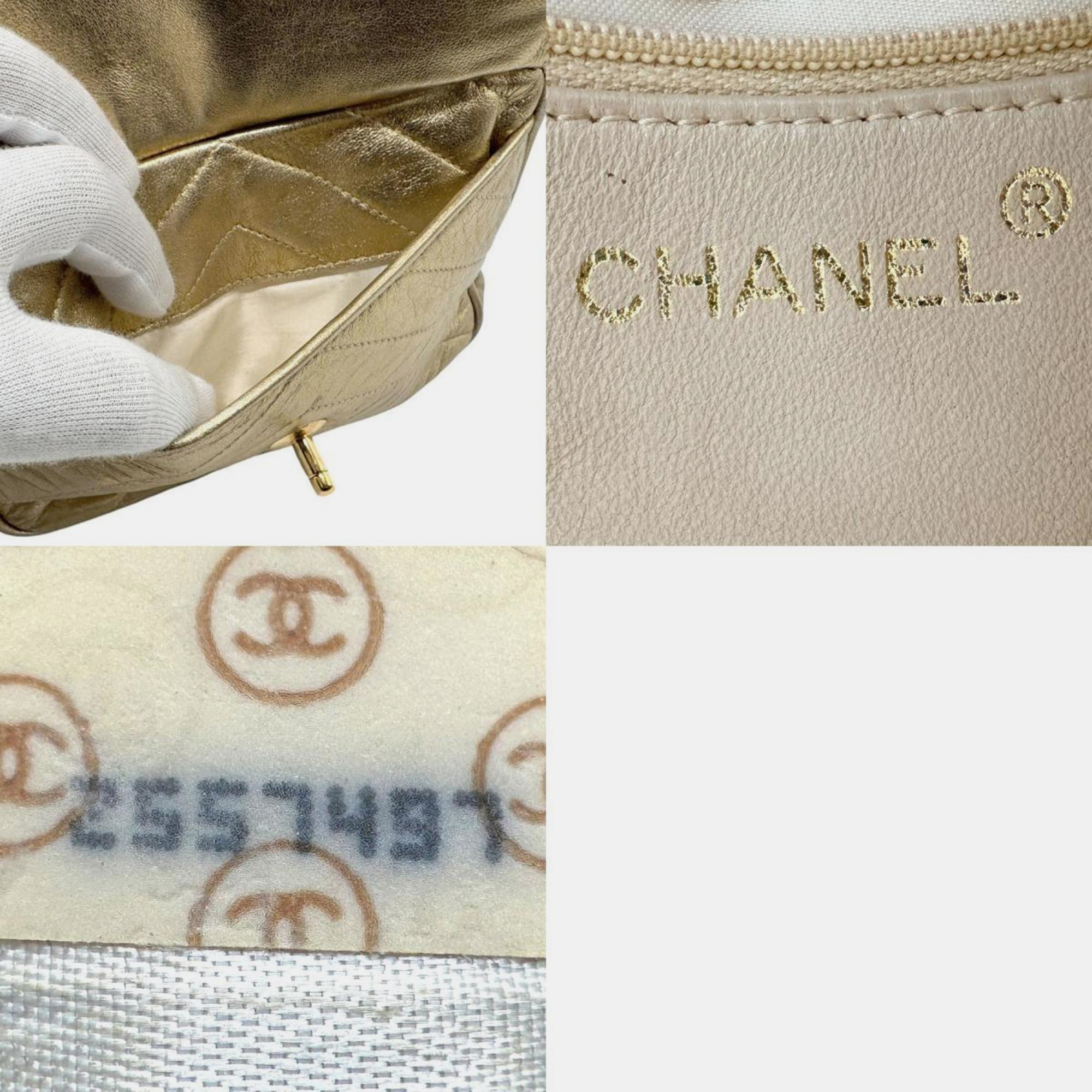 Chanel Leather Gold V Stitch Shoulder Bag