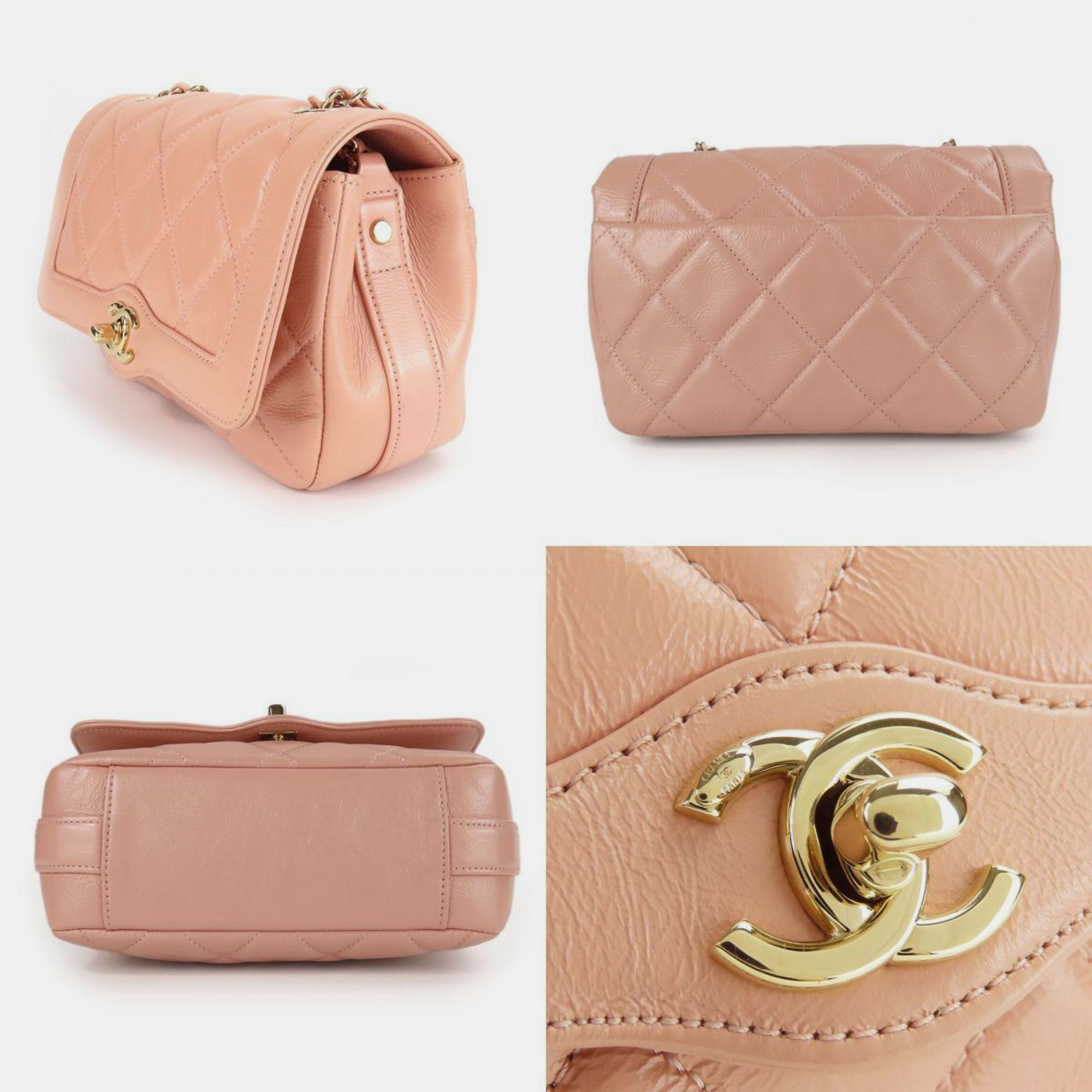 Chanel Leather Peach Beige Matelasse No. 29 Coco Mark Single Chain Shoulder Bag